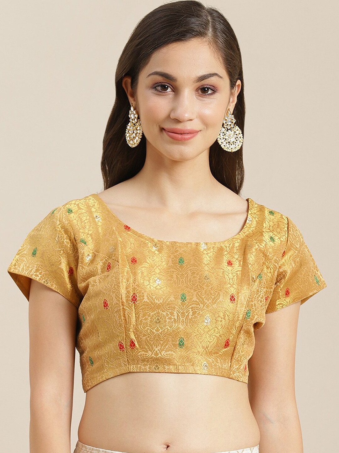 

Studio Shringaar Gold-Toned Woven Design Bangalore Brocade Saree Blouse