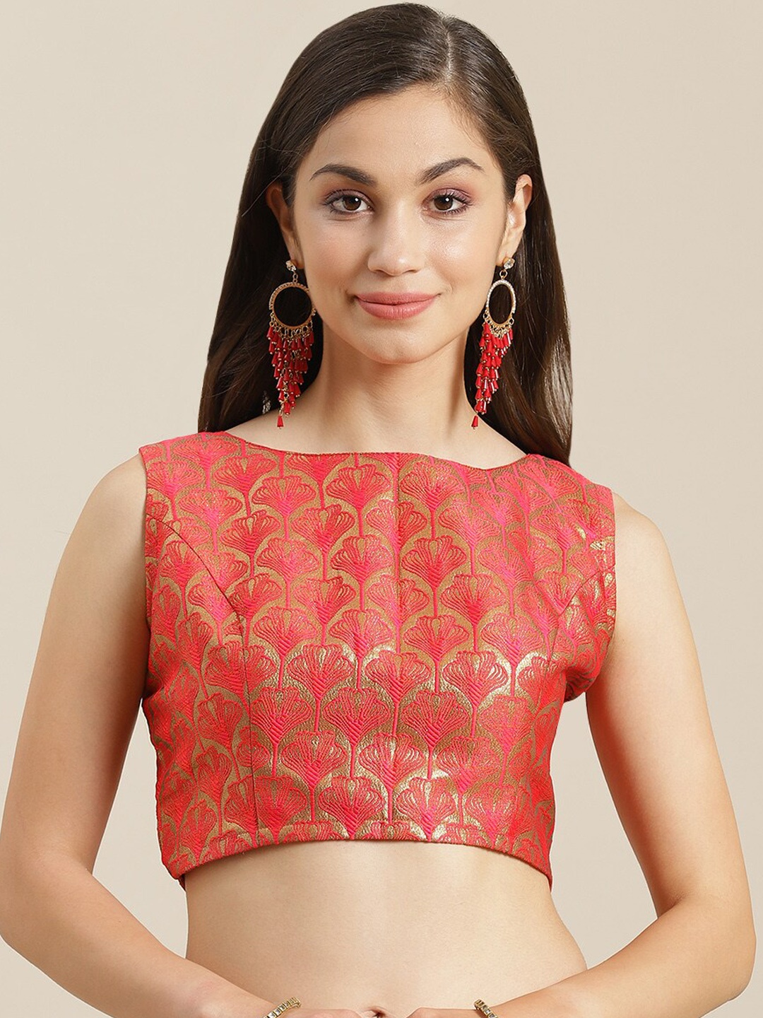 

Studio Shringaar Women Red & Golden Brocade Woven Design Saree Blouse