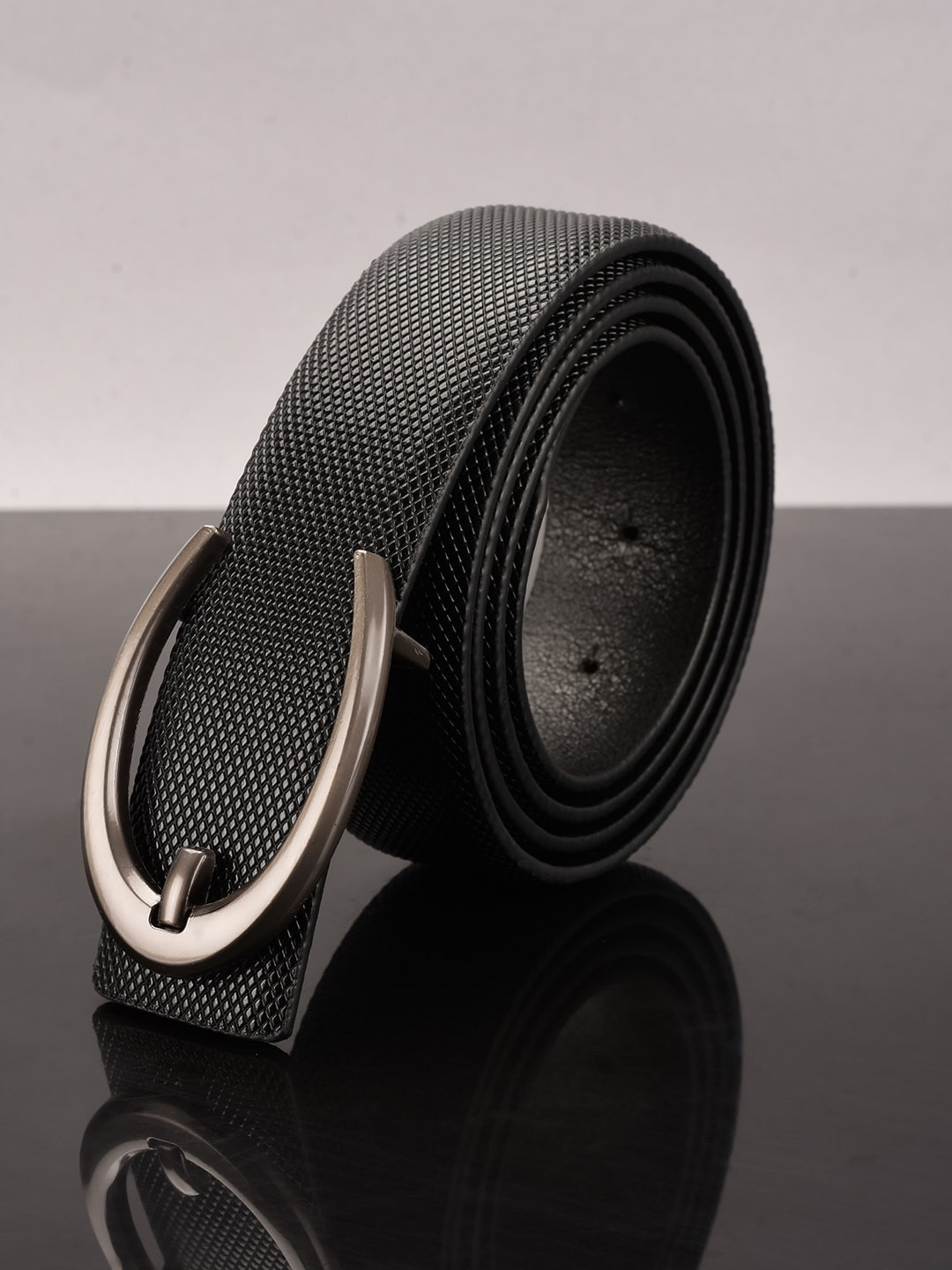 

BuckleUp Men Black Textured Formal Belt