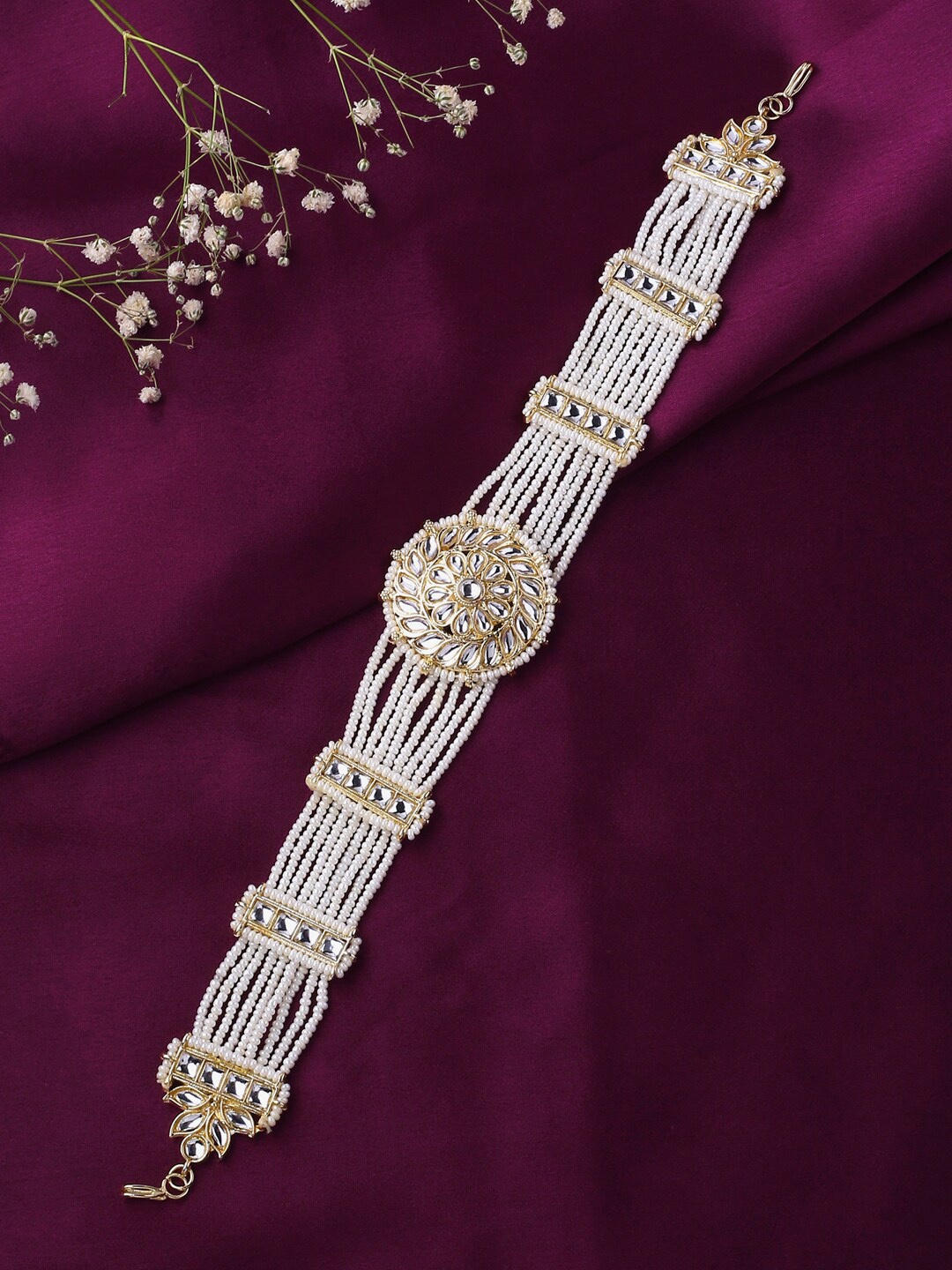 

VIRAASI Gold-Plated White Kundan-Studded & Beaded Matha Patti