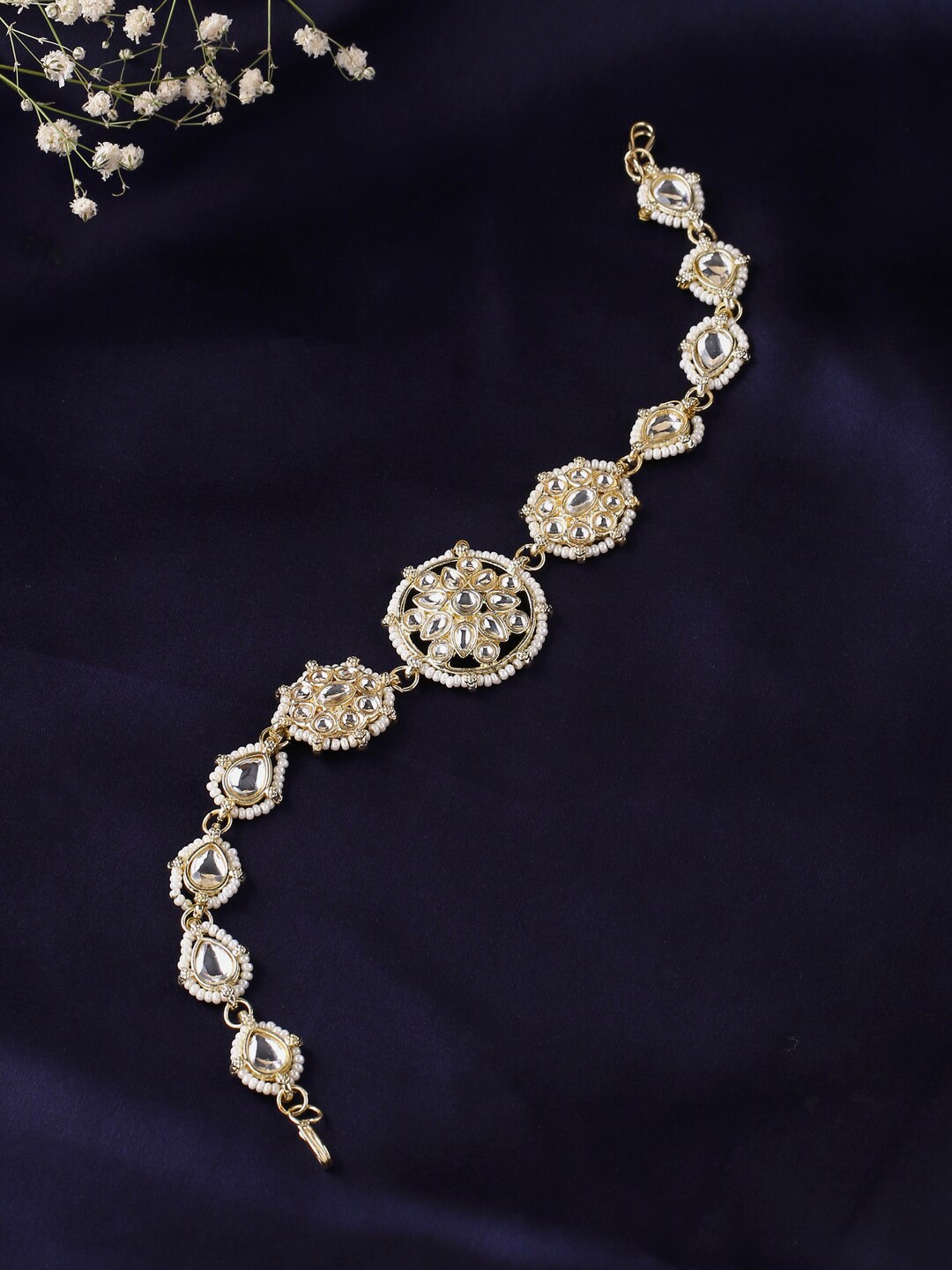 

VIRAASI Gold-Plated White Kundan Studded & Beaded Matha Patti