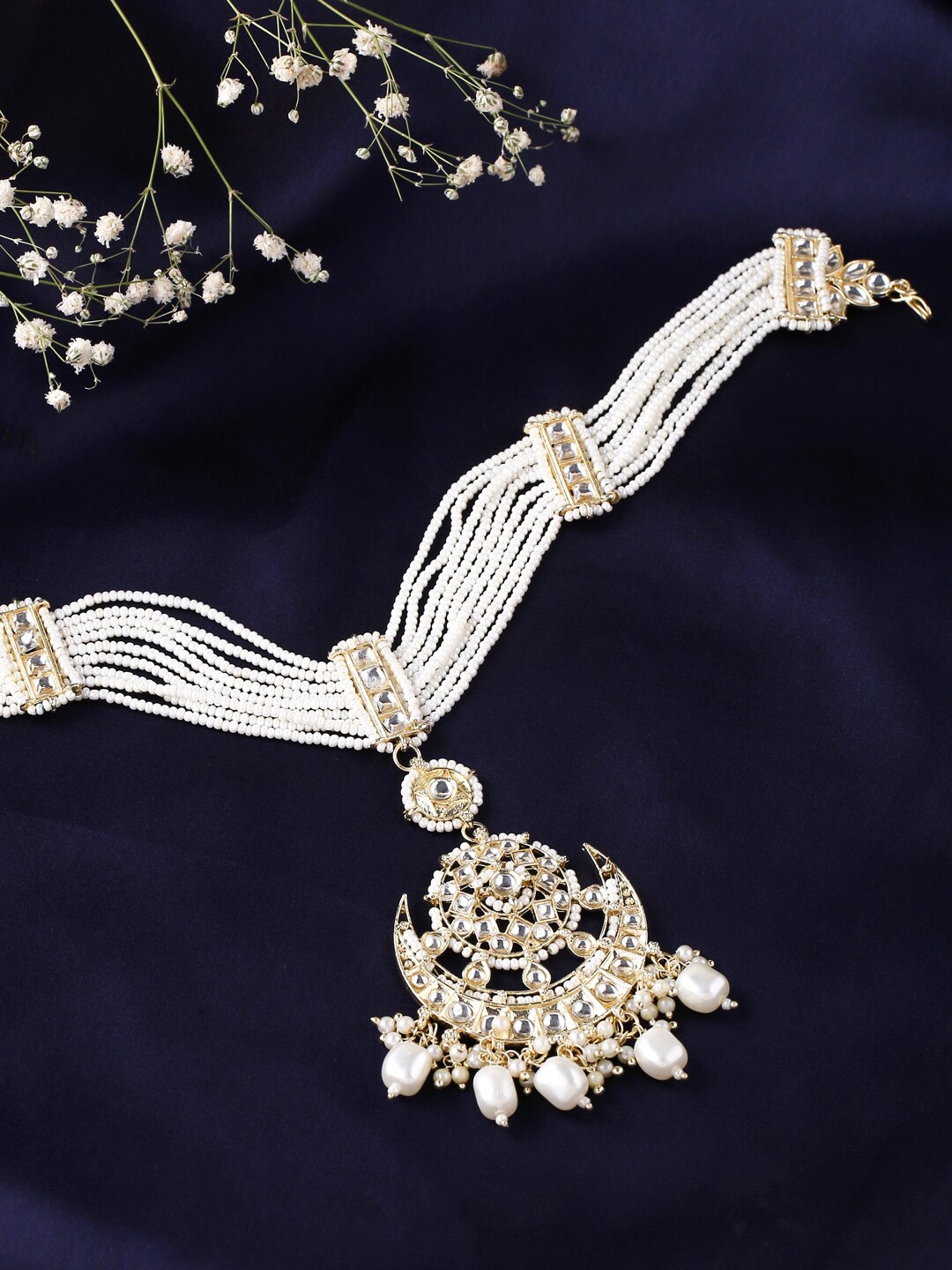 

VIRAASI Women White Gold-Plated Kundan Studded Matha Patti