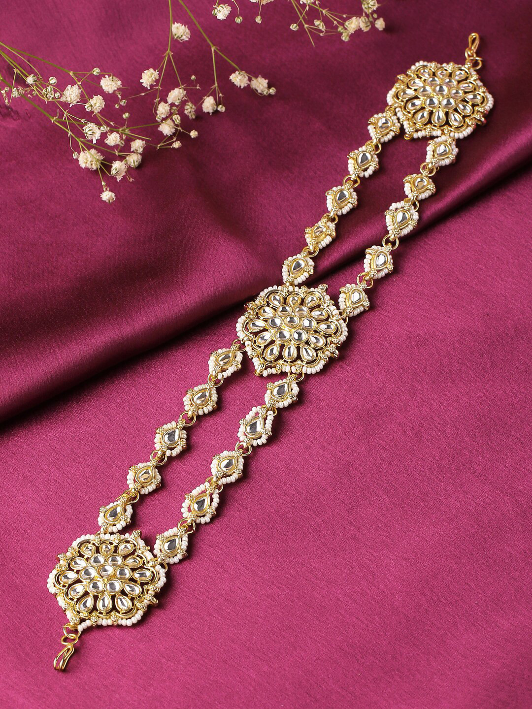 

VIRAASI Gold-Plated White Kundan-Studded & Beaded Mathapatti
