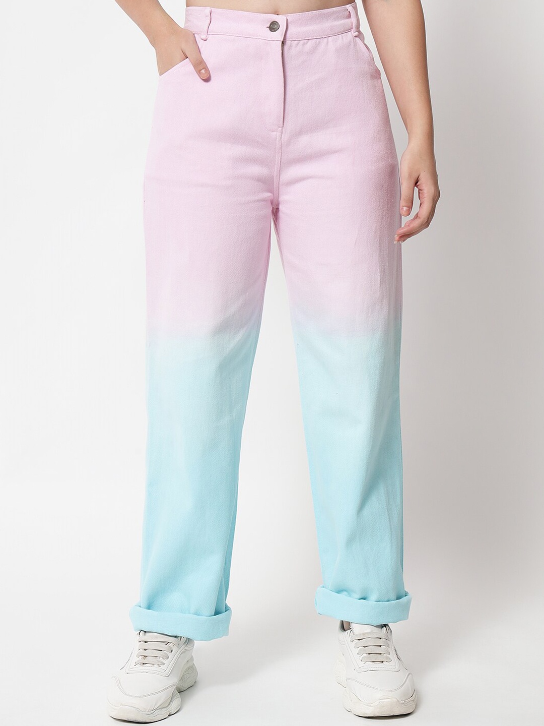 

Orchid Blues Women Lavender & Blue Flared High-Rise Pure Cotton Ombre Jeans