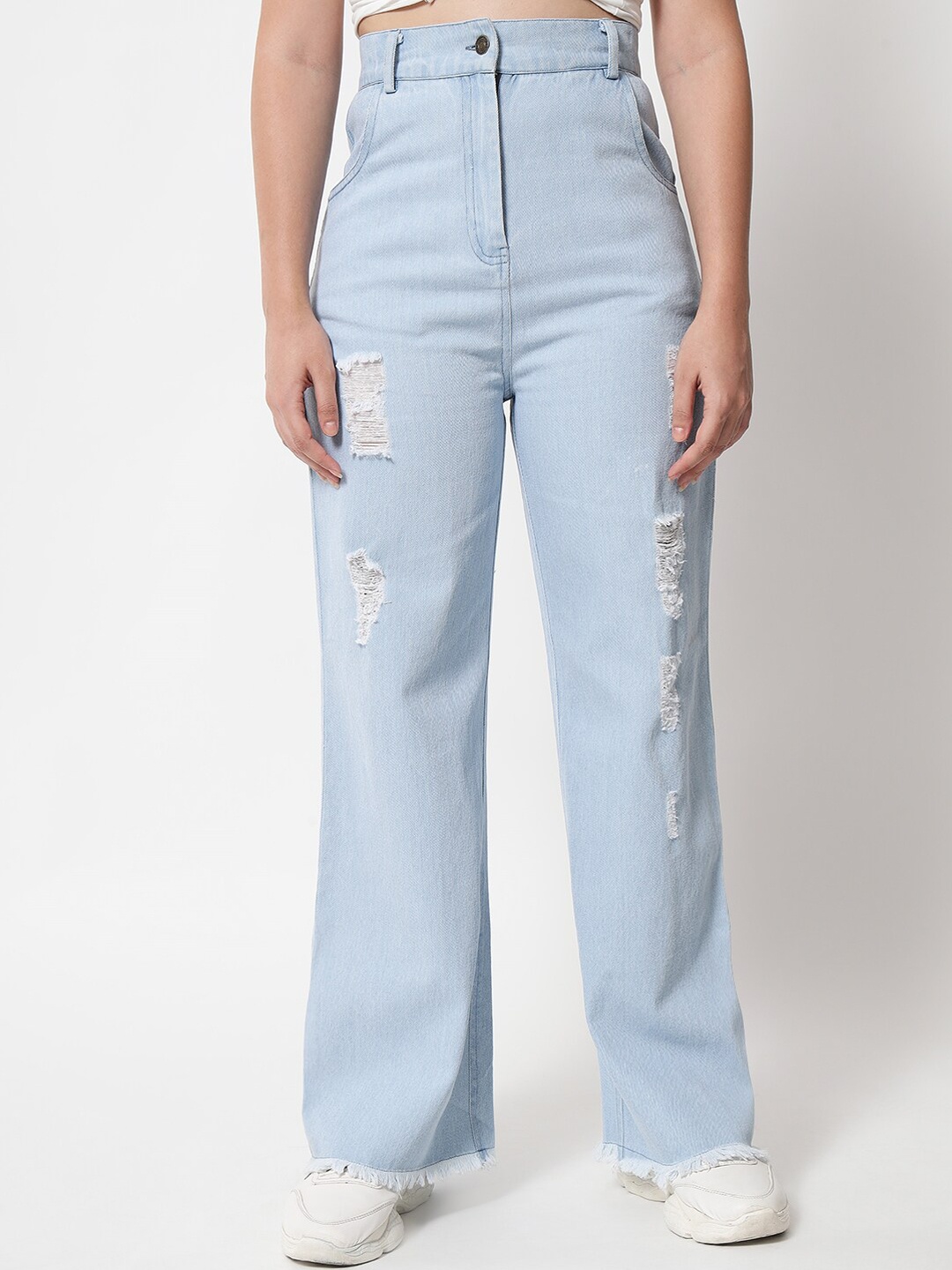 

Orchid Blues Women Blue Flared High-Rise Mildly Distressed Jeans
