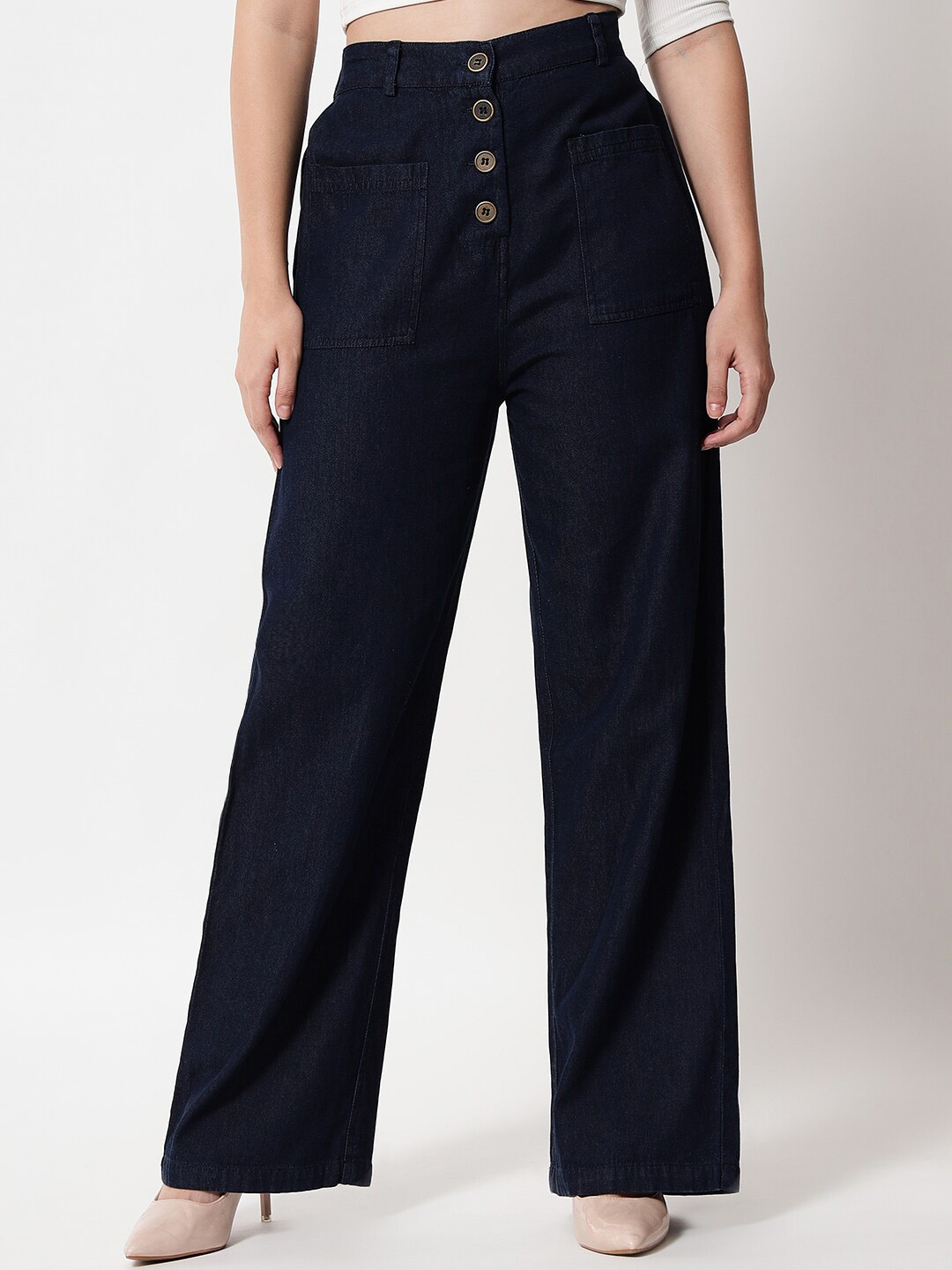 

Orchid Blues Women Navy Blue Flared High-Rise Jeans