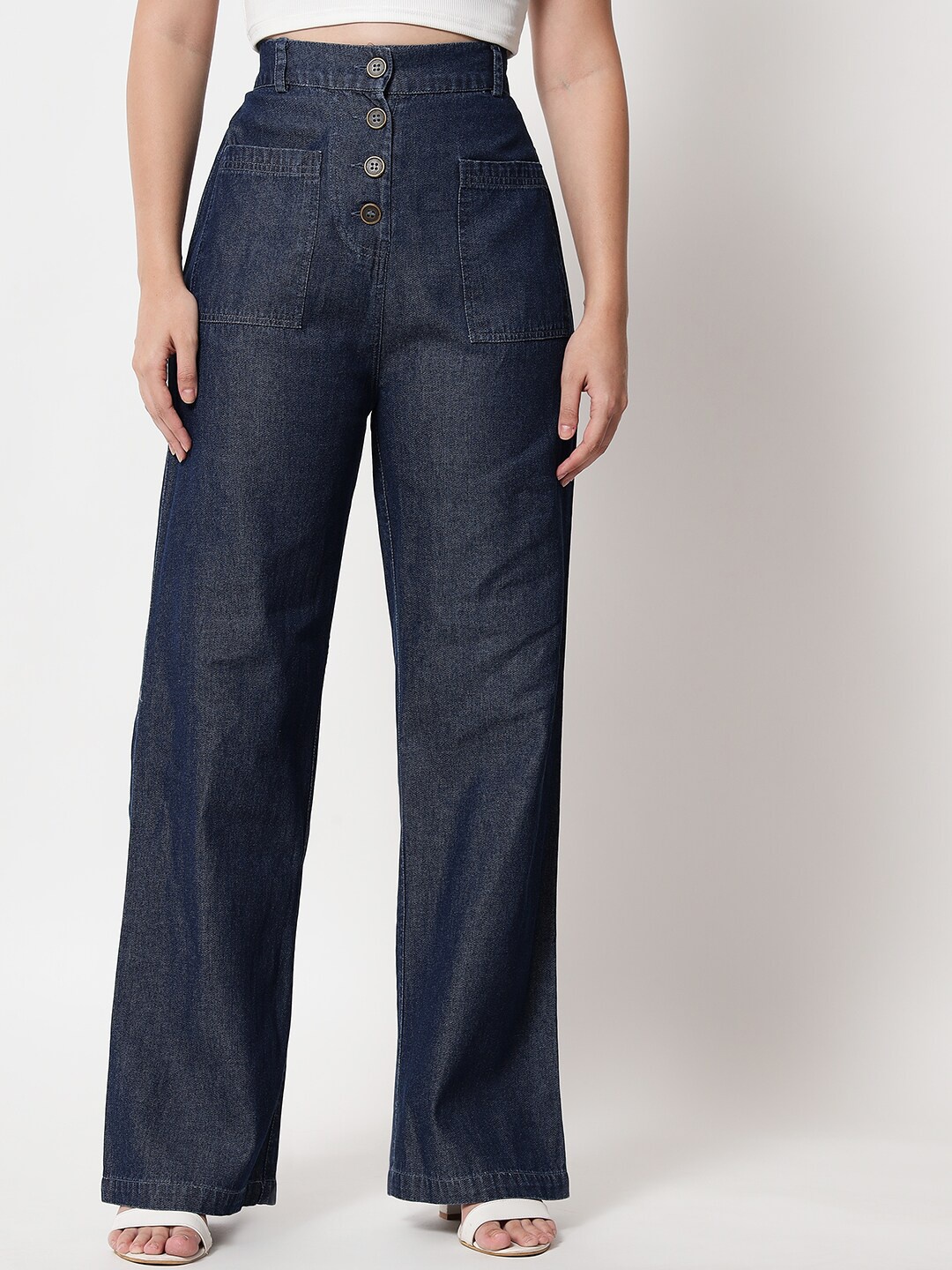 

Orchid Blues Women Navy Blue Flared High-Rise Jeans