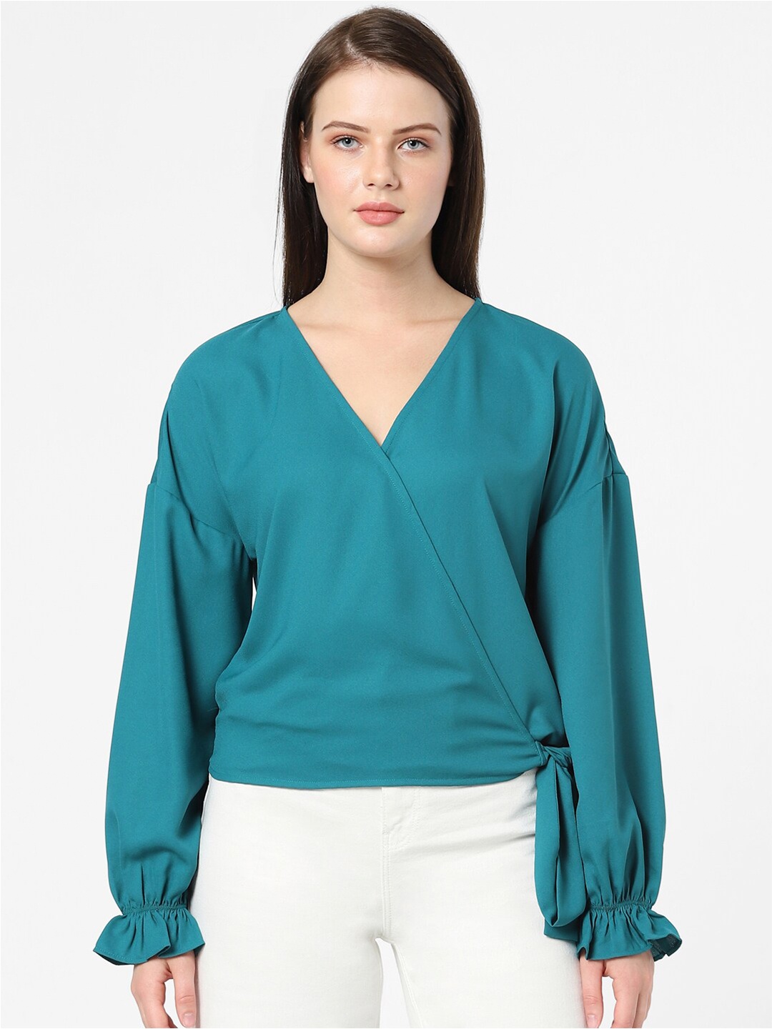 

Vero Moda Blue Bishop Sleeves Wrap Top