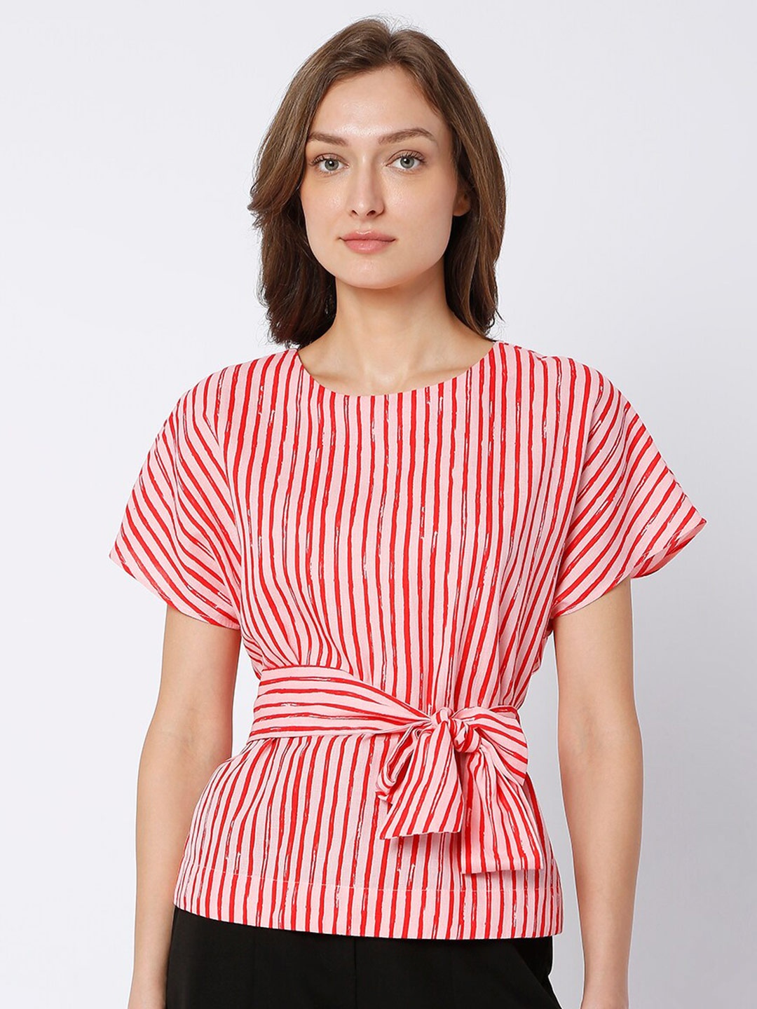 

Vero Moda Pink & White Striped Extended Sleeves Top