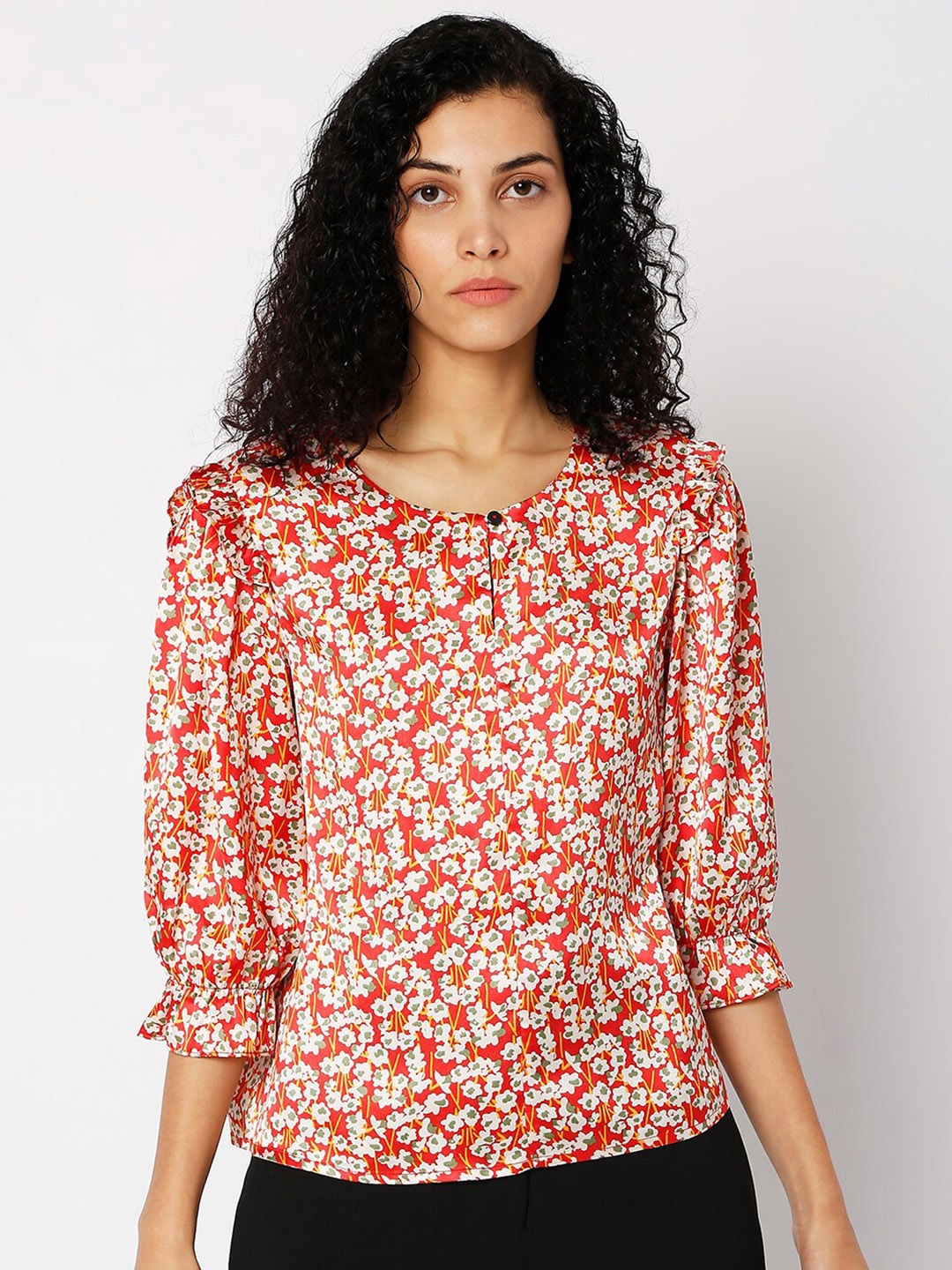 

Vero Moda Orange Floral Print Ruffles Top