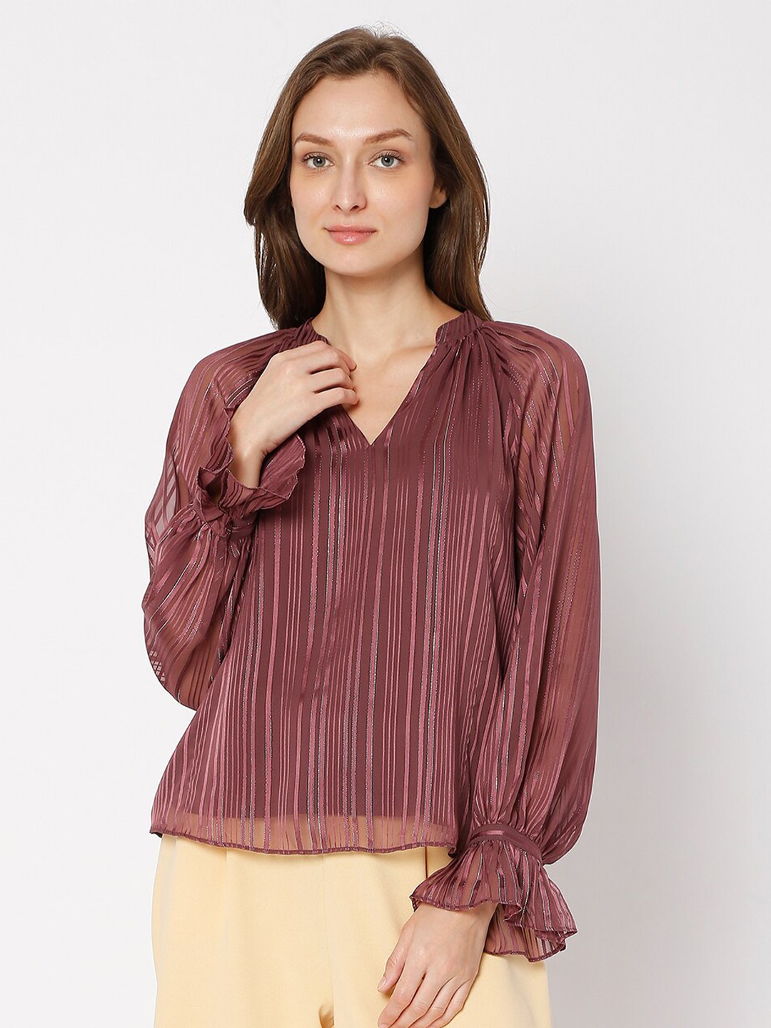 

Vero Moda Purple Striped Bishop Sleeves Top