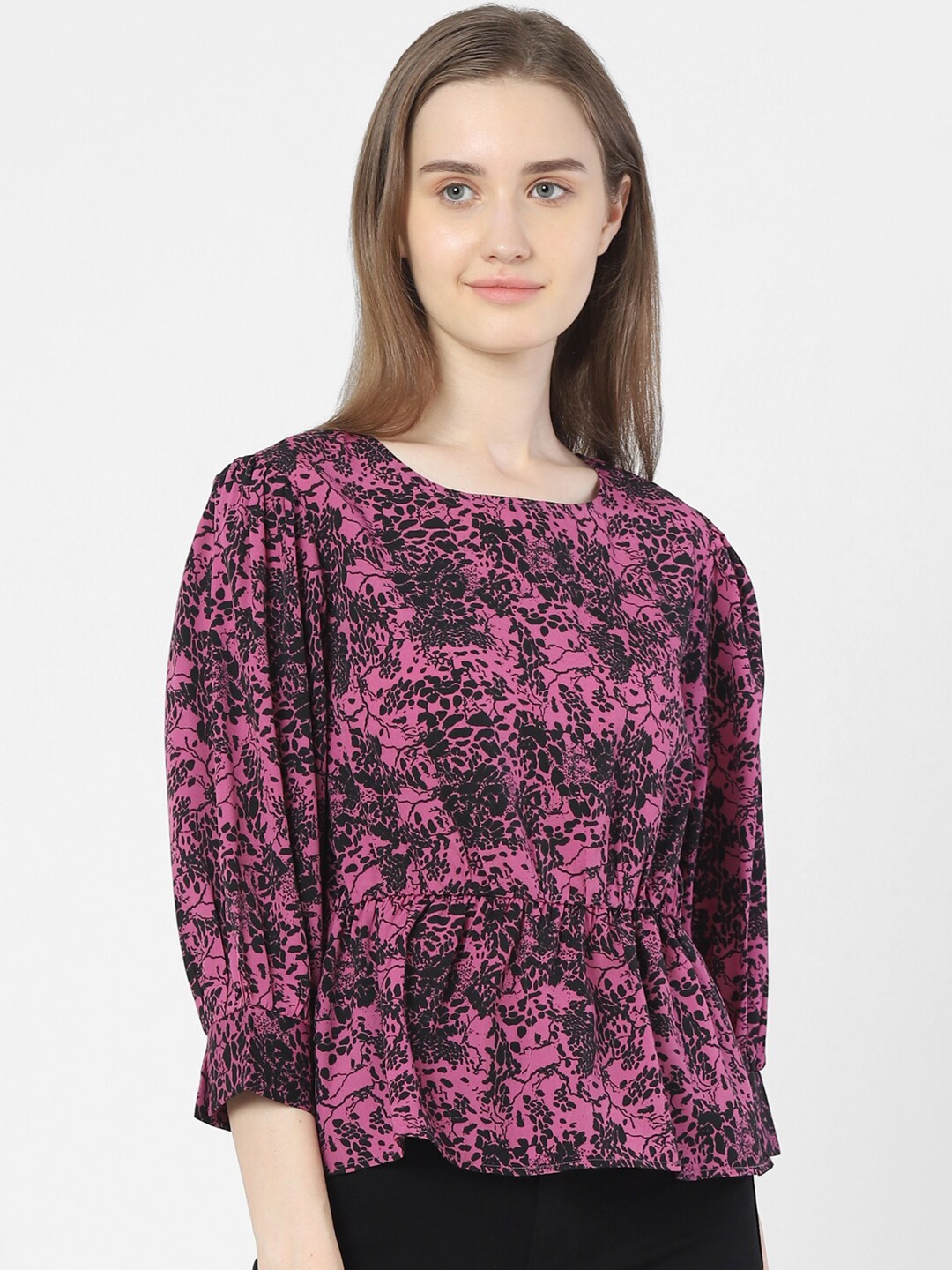 

Vero Moda Purple & Black Tropical Print Tropical Peplum Top