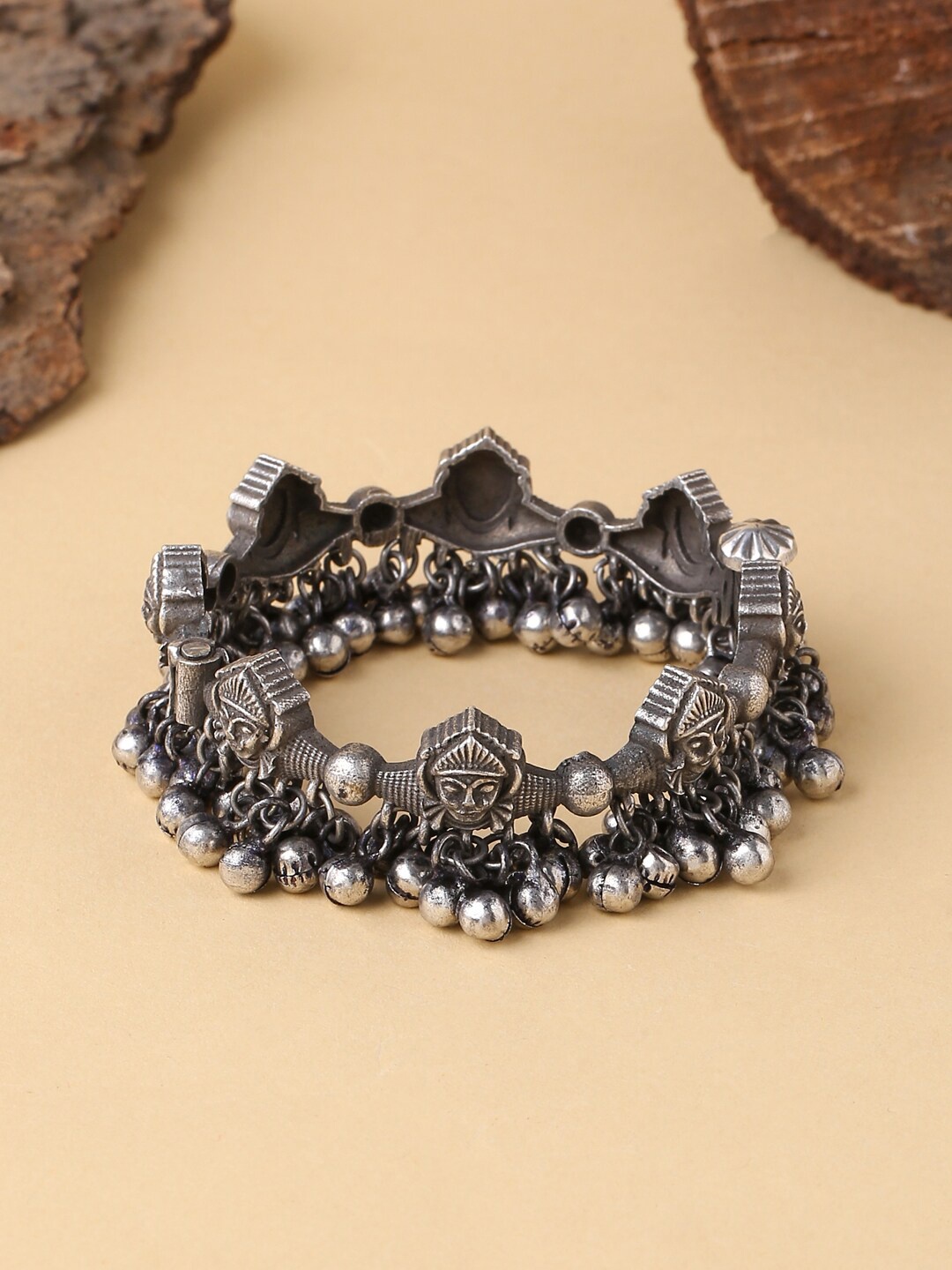 

VIRAASI Oxidised Silver-Plated Ghungroo Studded Bangle