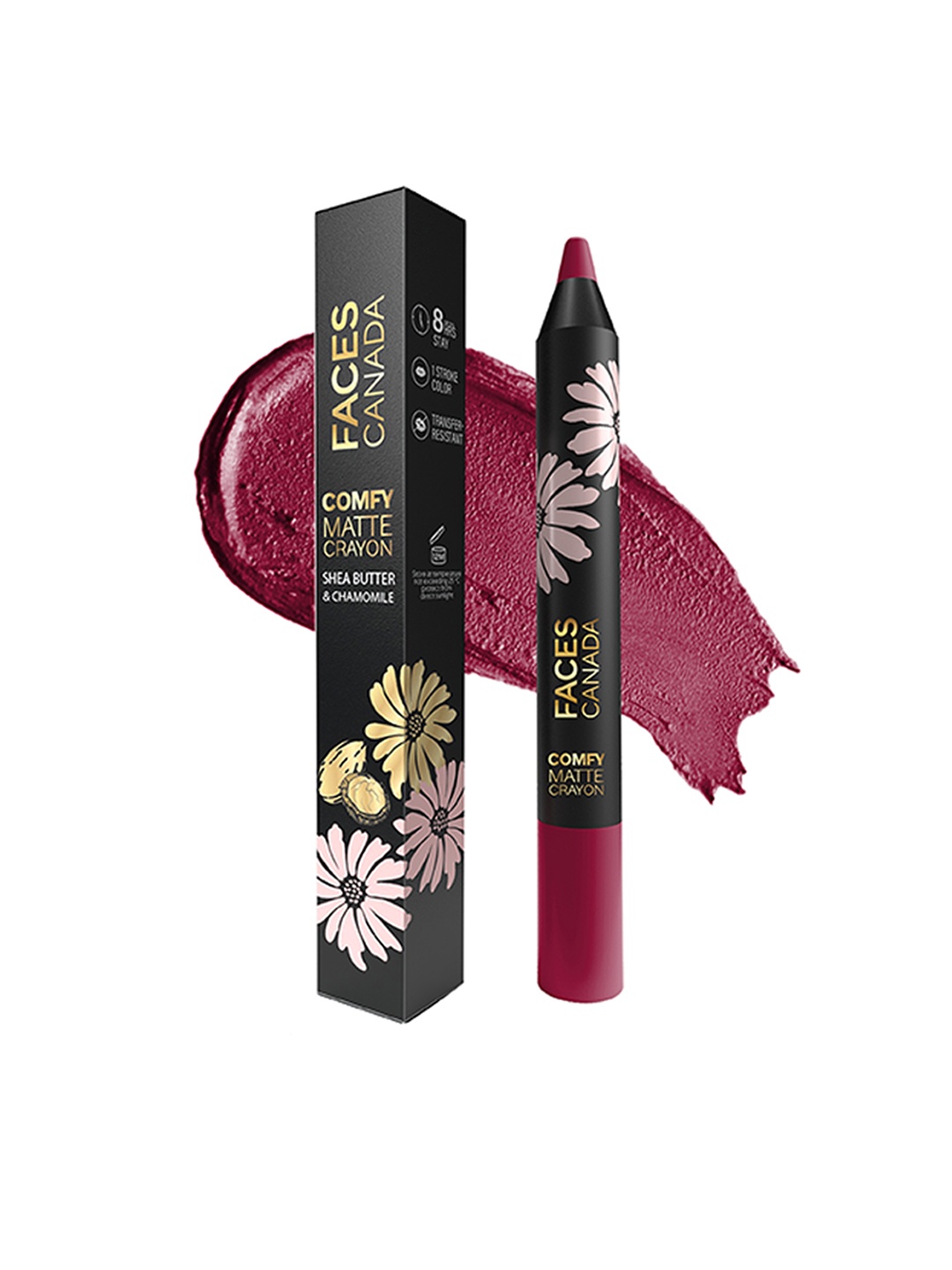 

FACES CANADA Comfy Matte Crayon Lipstick with Shea Butter & Chamomile - Lipsync 03, Maroon