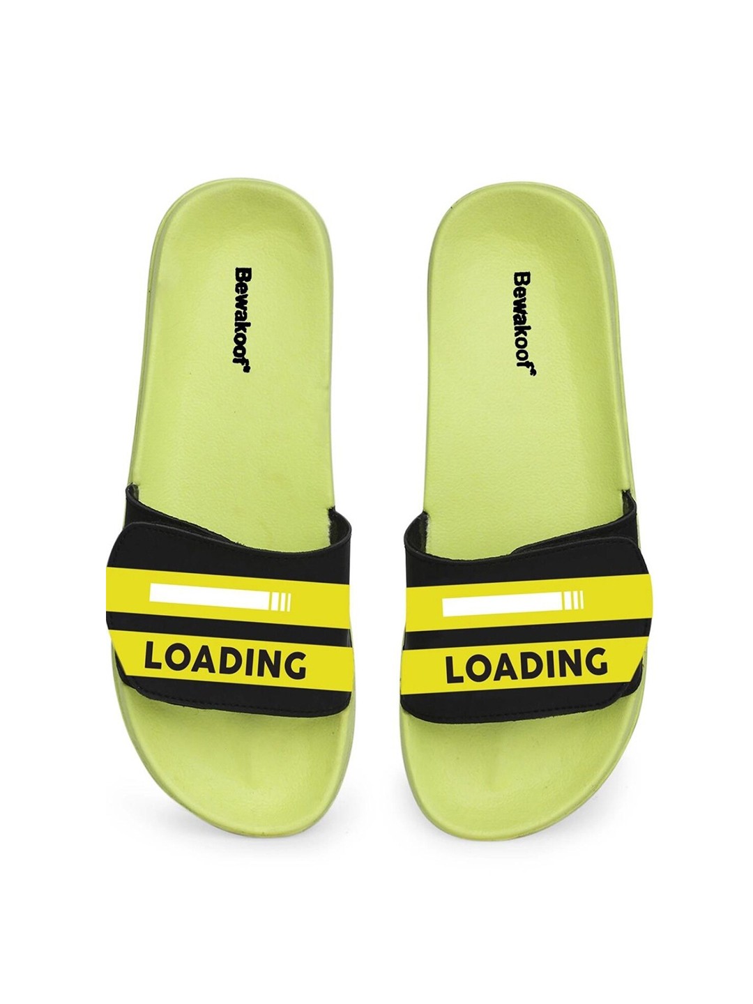 

Bewakoof Women Green & Black Printed Rubber Sliders