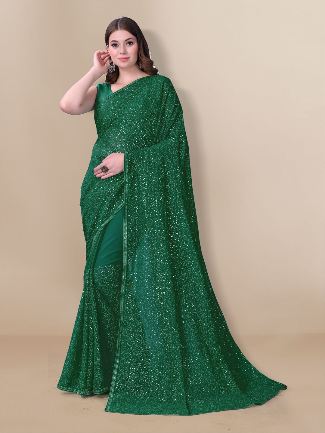 

VAIRAGEE Green Embellished Sequinned Saree