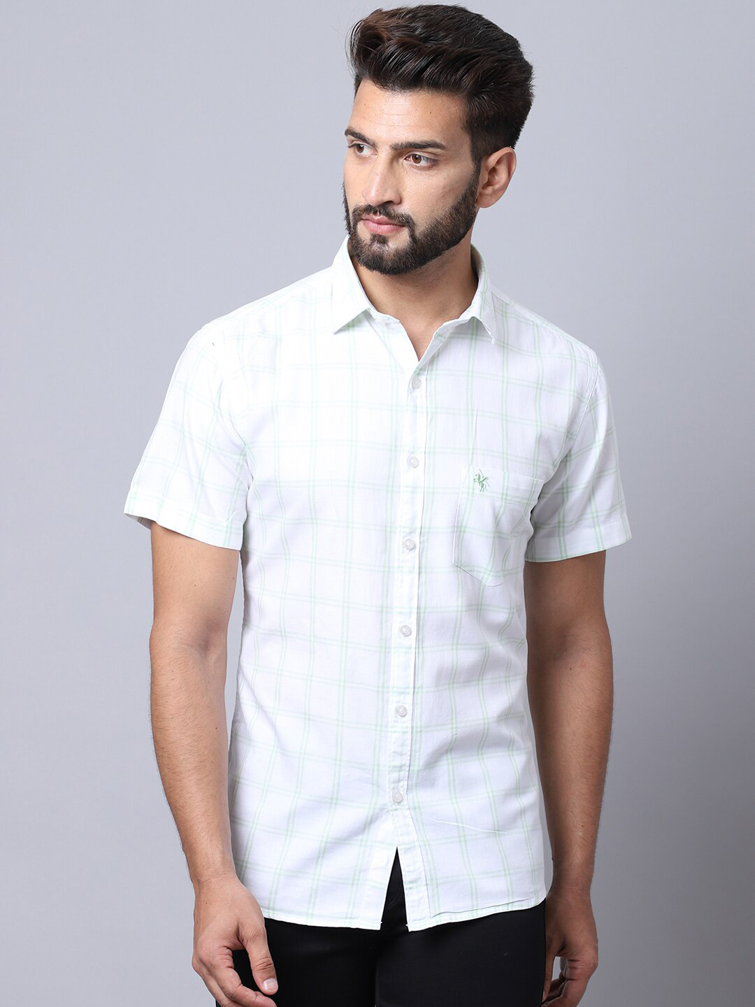 

Cantabil Men Green Checked Casual Shirt