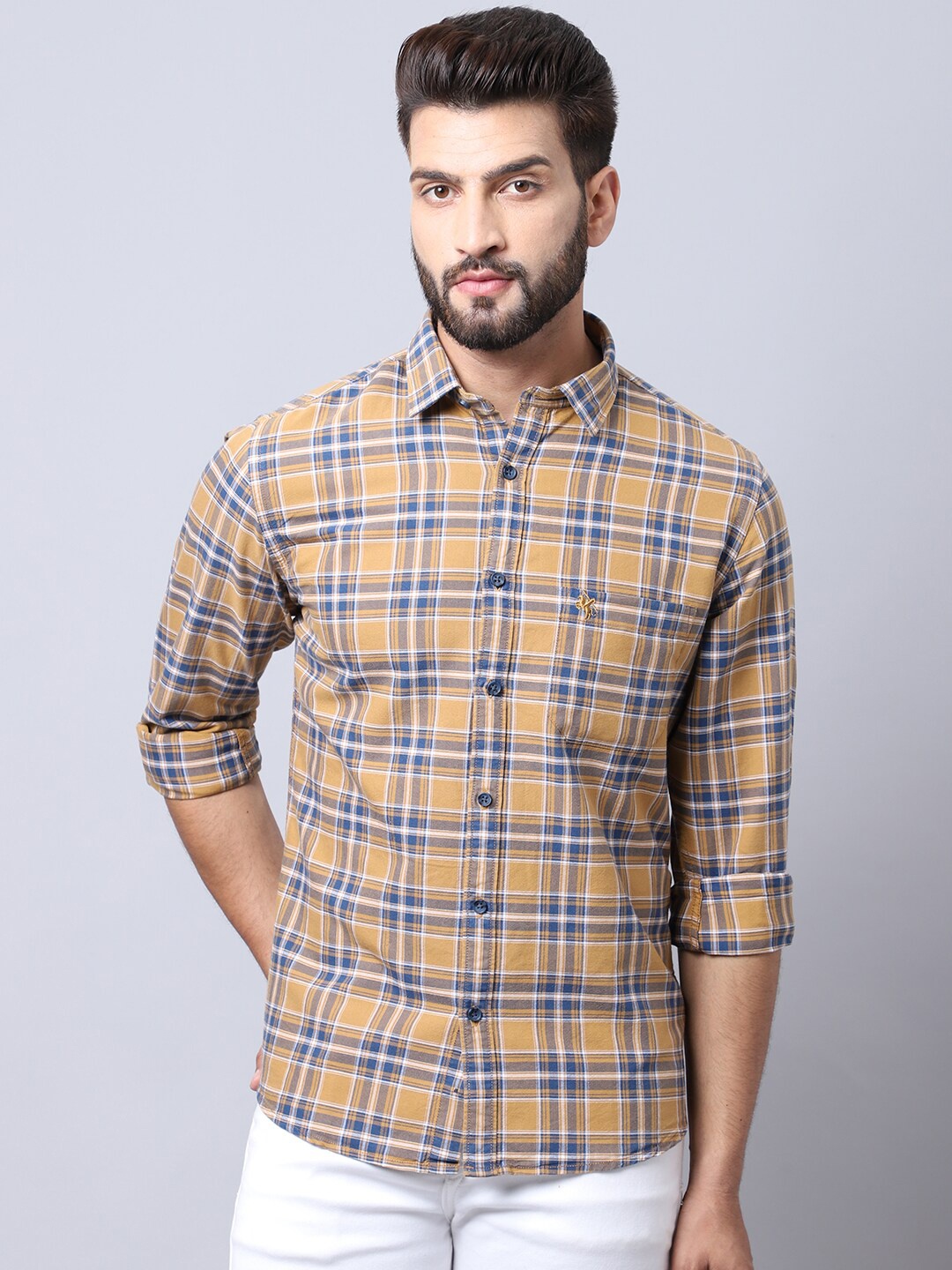 

Cantabil Men Mustard Checked Casual Shirt