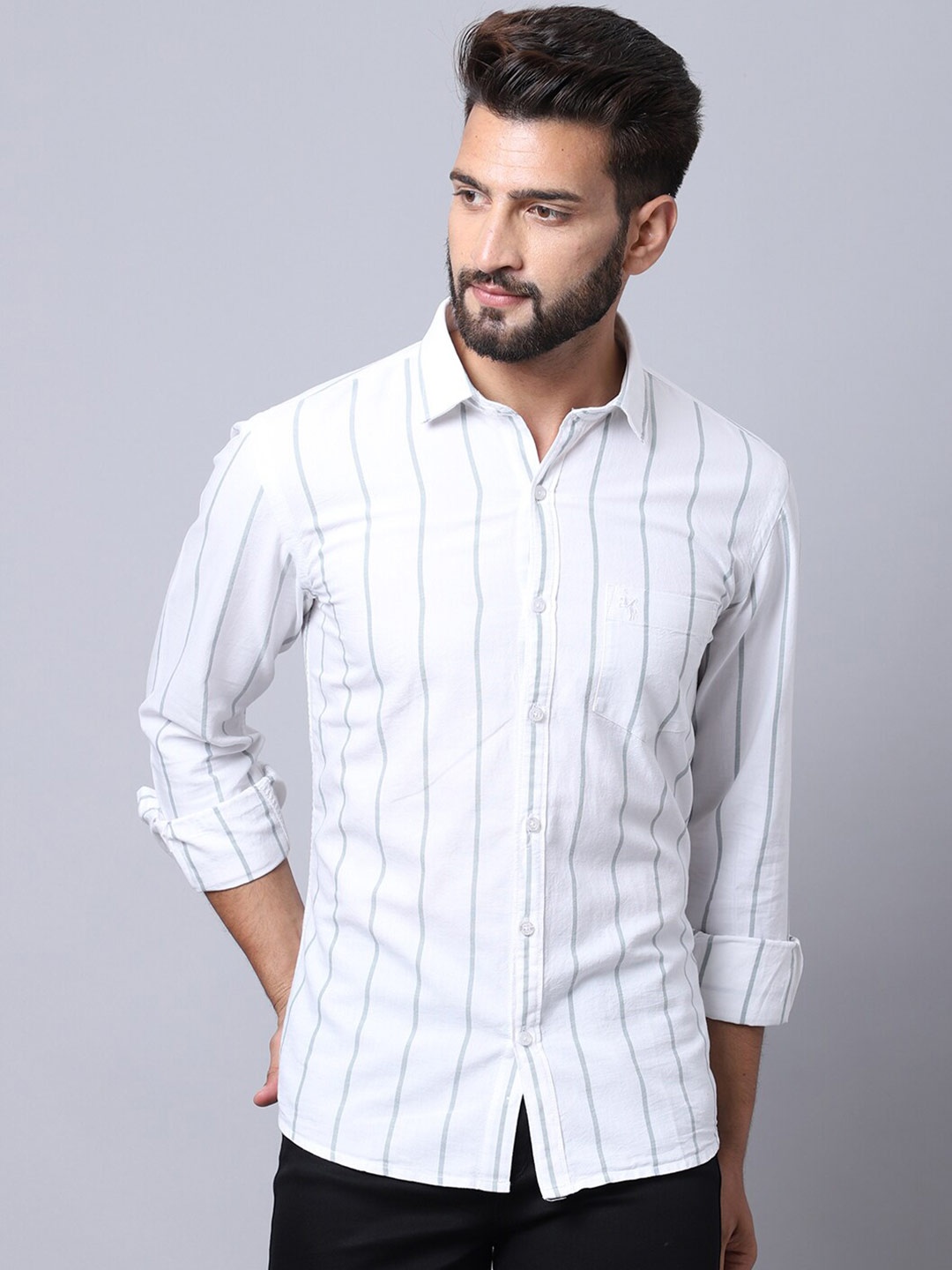 

Cantabil Men White Striped Casual Shirt