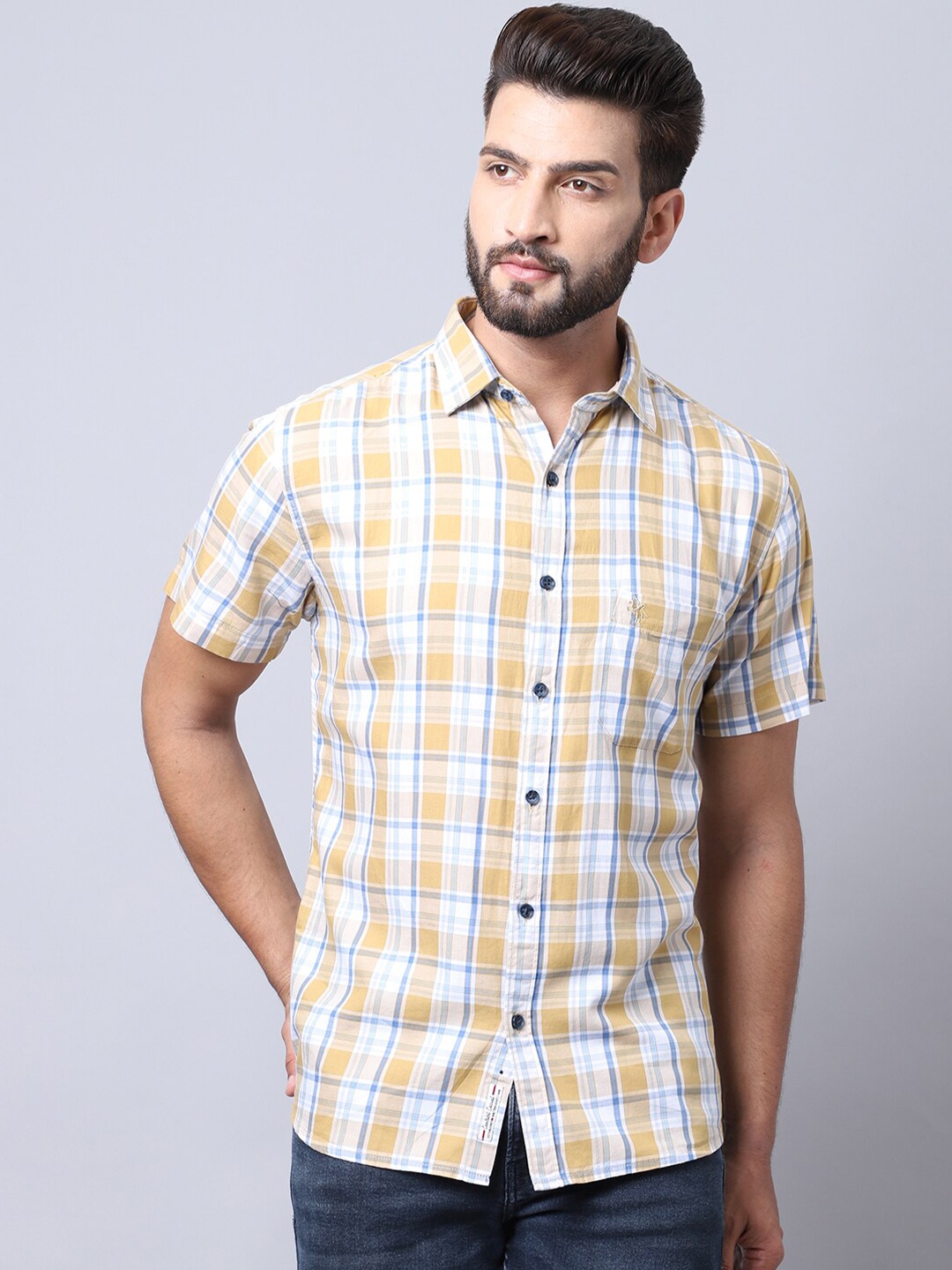 

Cantabil Men Khaki Checked Casual Shirt