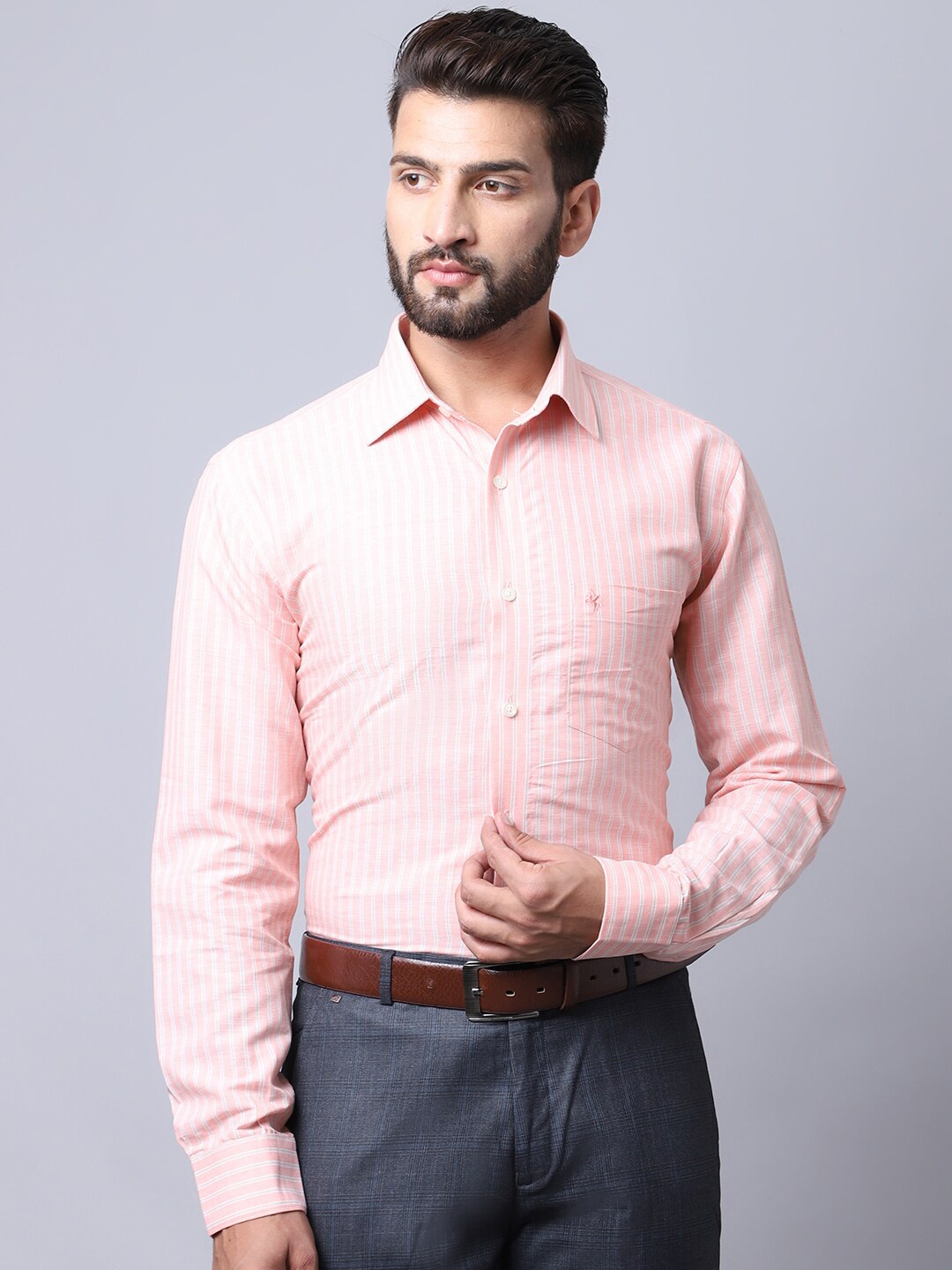 

Cantabil Men Pink Striped Casual Shirt