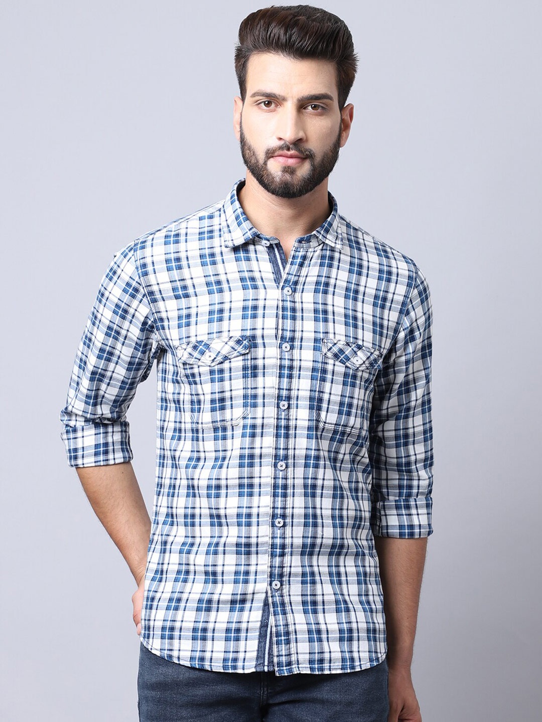 

Cantabil Men White Checked Casual Shirt