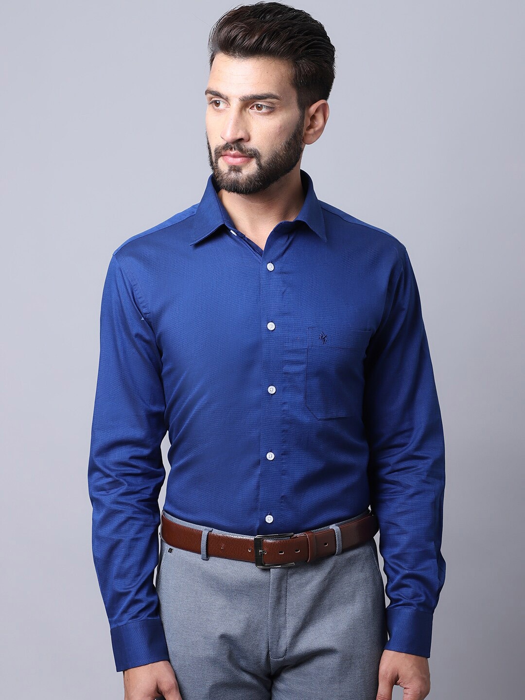 

Cantabil Men Navy Blue Casual Shirt