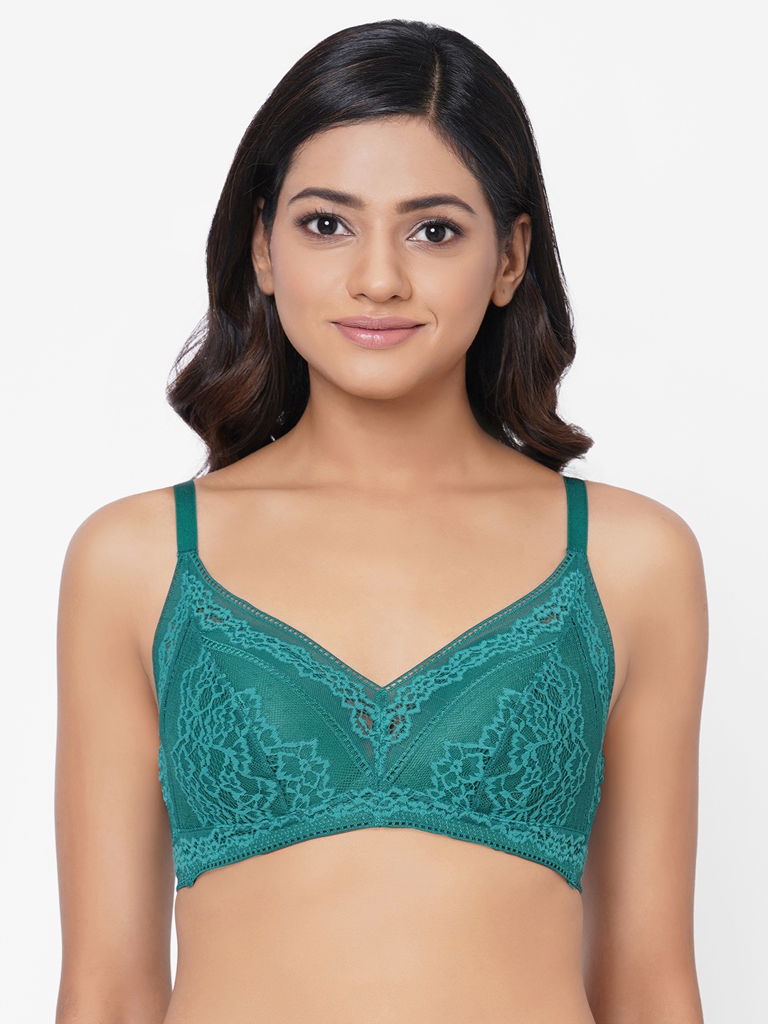 

Wacoal Women Green Lightly Padded Non-Wired Half Coverage Lace Bra