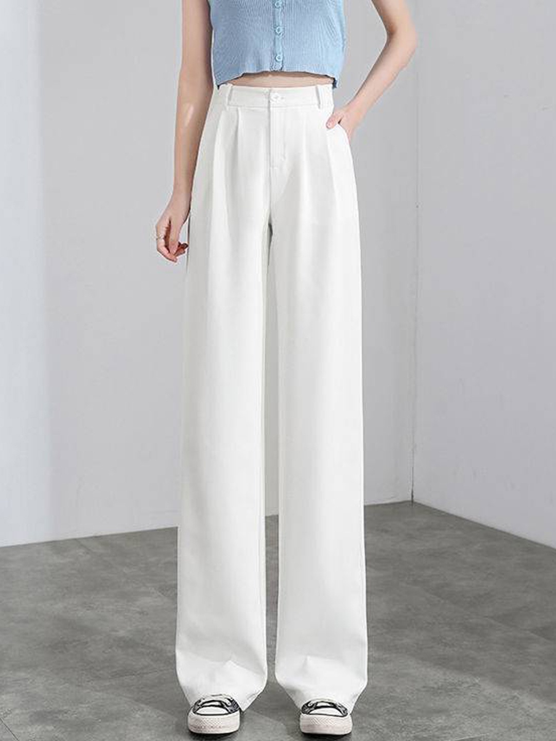 

La Aimee Women Classic White Solid Trousers