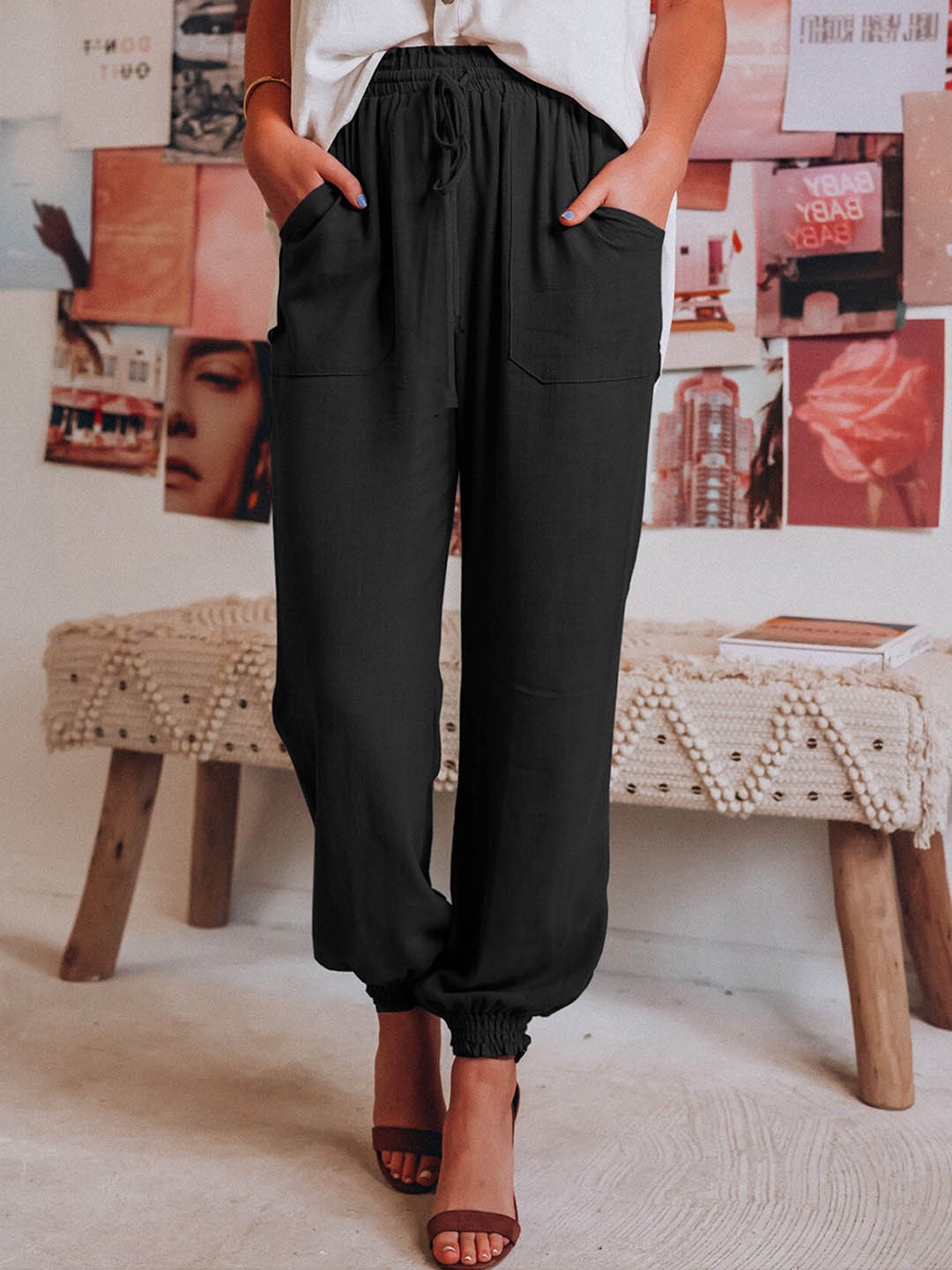 

La Aimee Women Black Solid Trousers
