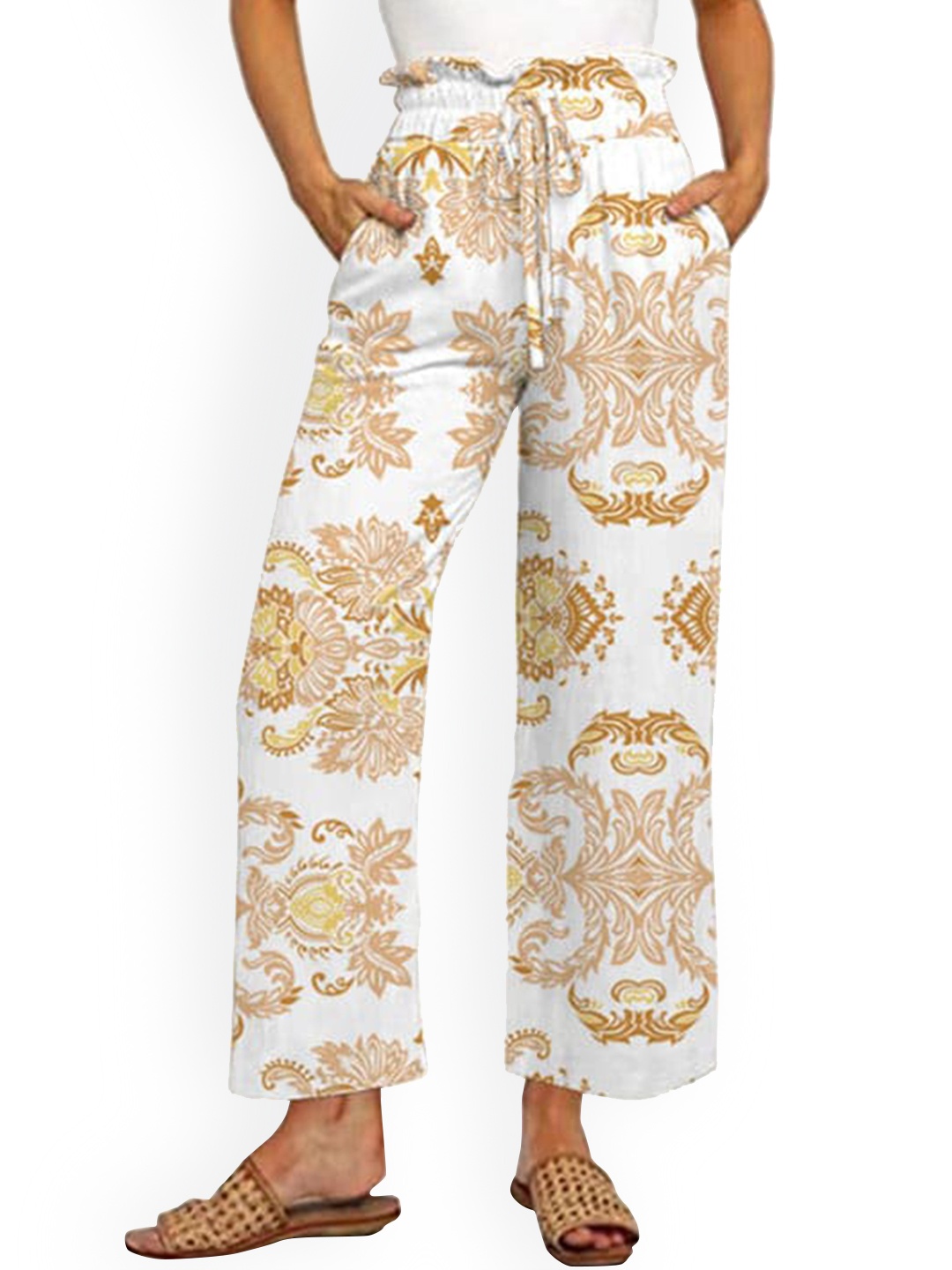 

La Aimee Women White Ethnic Motifs Trousers