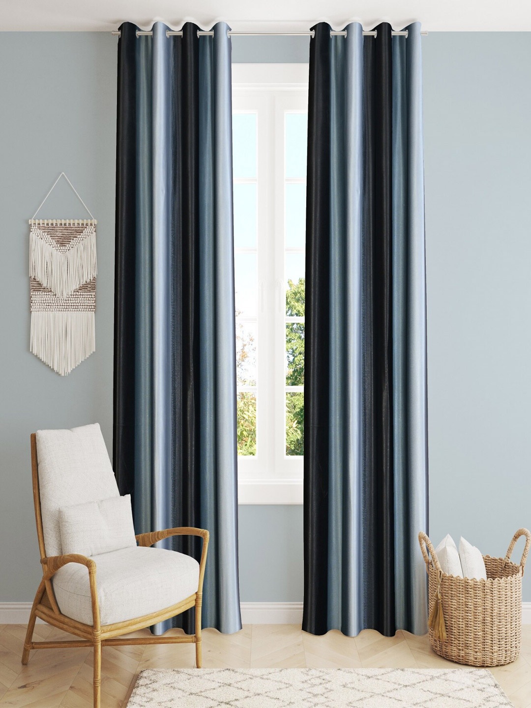 

Homefab India Set of 2 Black & Grey Room Darkening Window Curtains