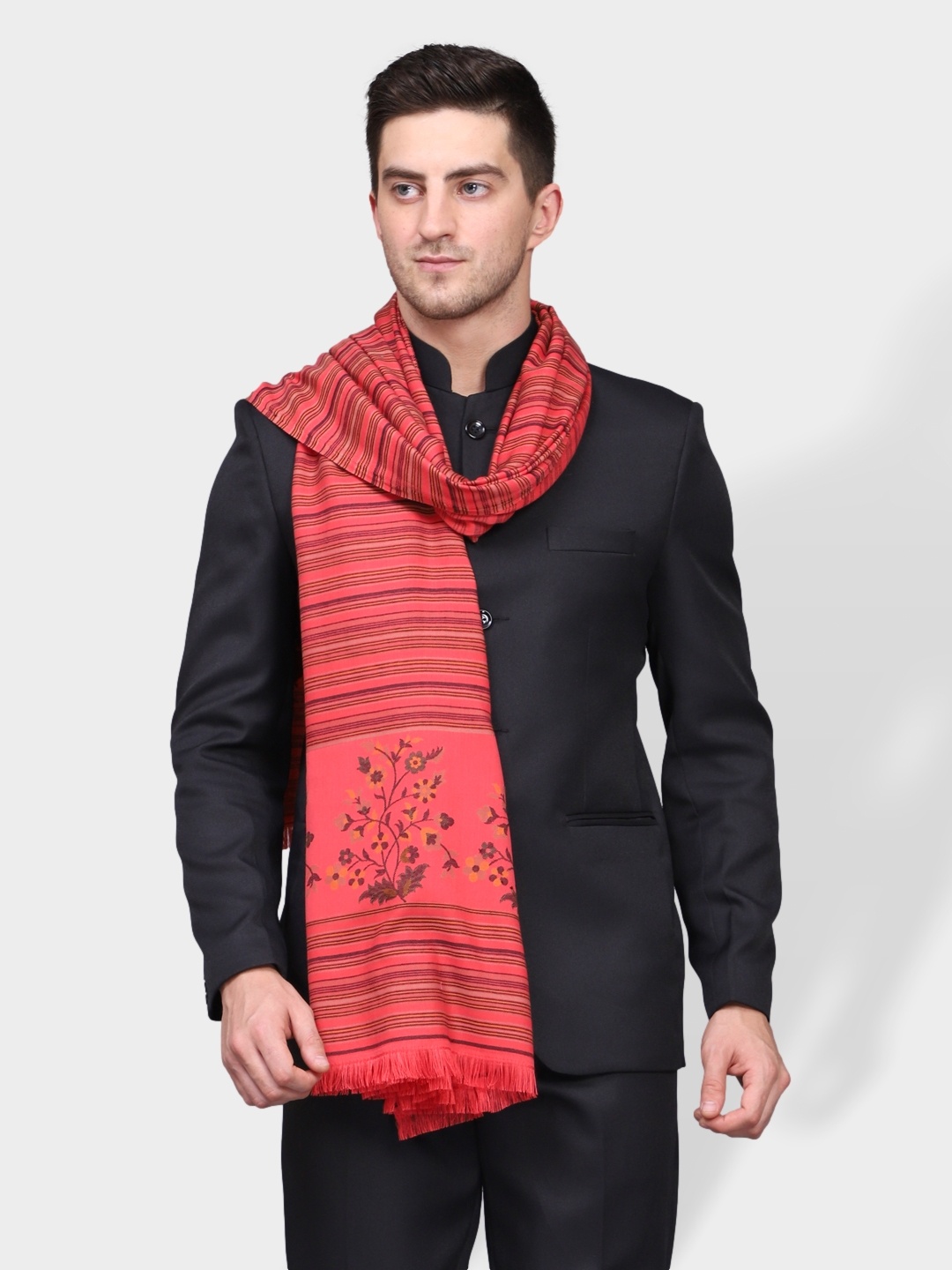 

WEAVERS VILLA Men Rose Colored Striped Printed Shawl