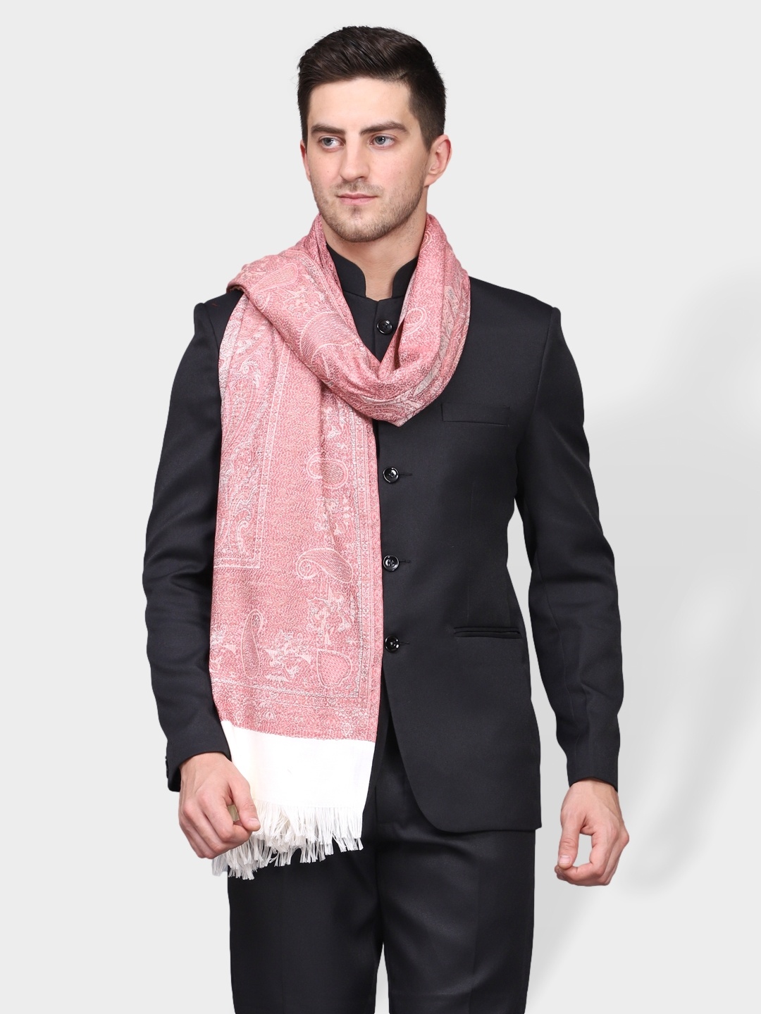 

WEAVERS VILLA Men White & Pink Woven Design Shawl