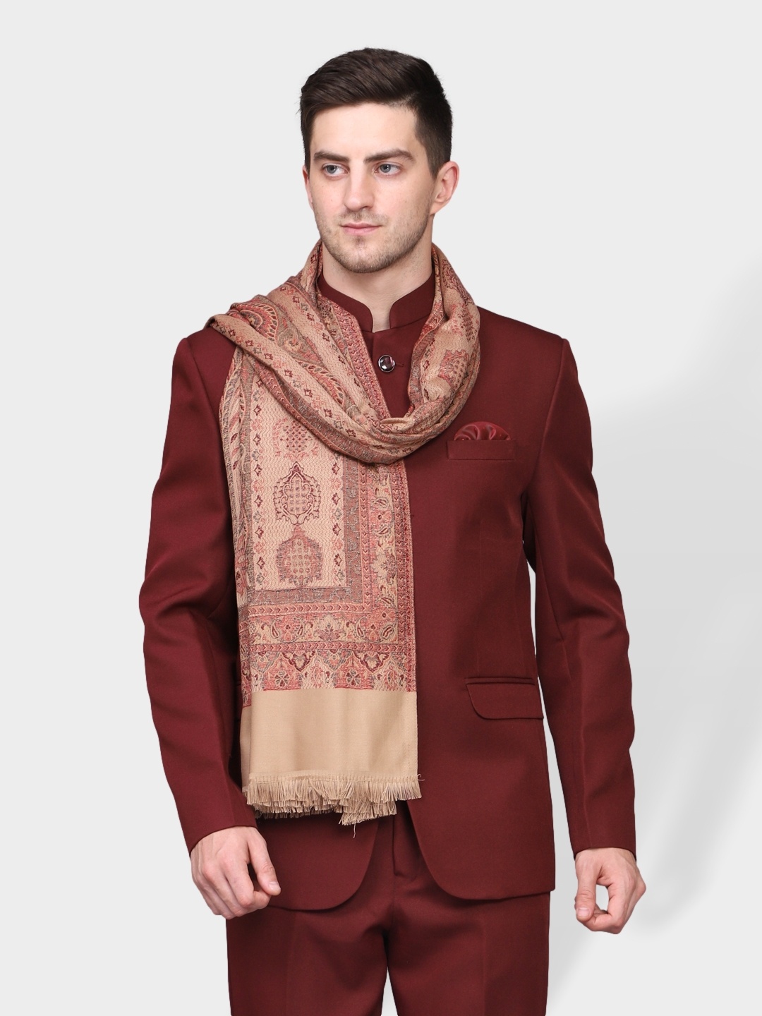 

WEAVERS VILLA Men Beige Woven Design Shawl