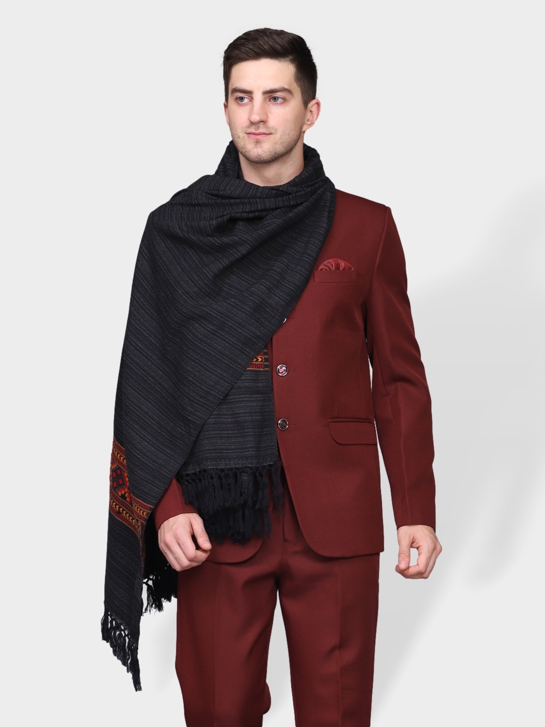 

WEAVERS VILLA Men Black Solid Shawl