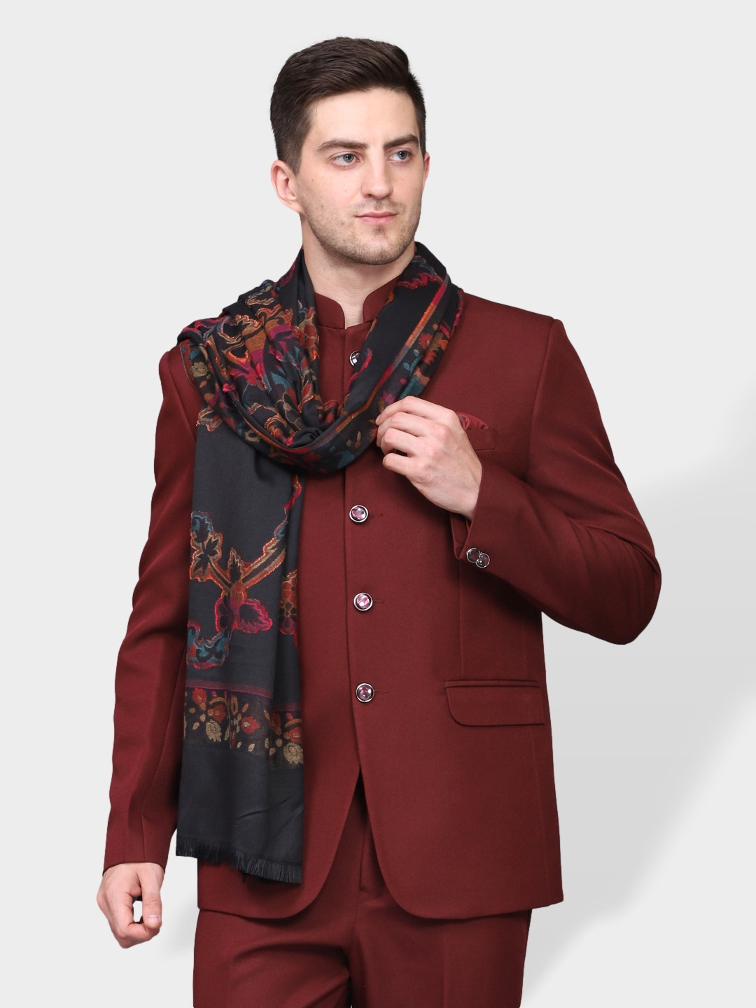 

WEAVERS VILLA Men Black Woven Design Shawl