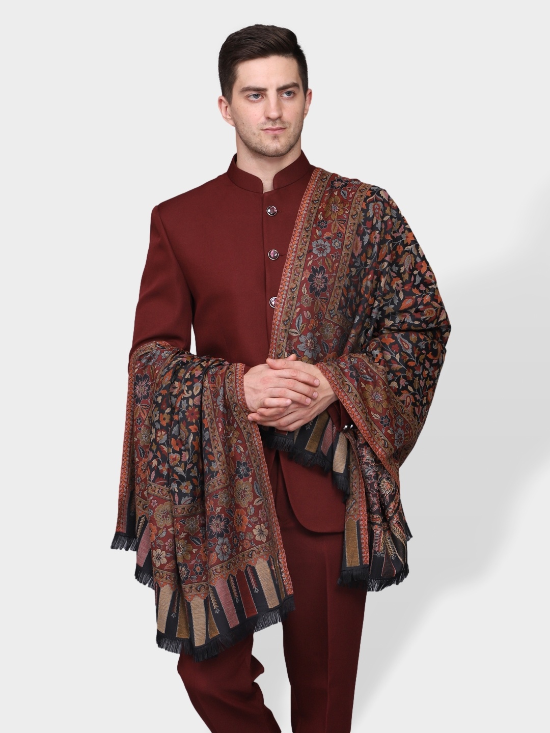 

WEAVERS VILLA Men Black Pure Wool Woven Design Shawl