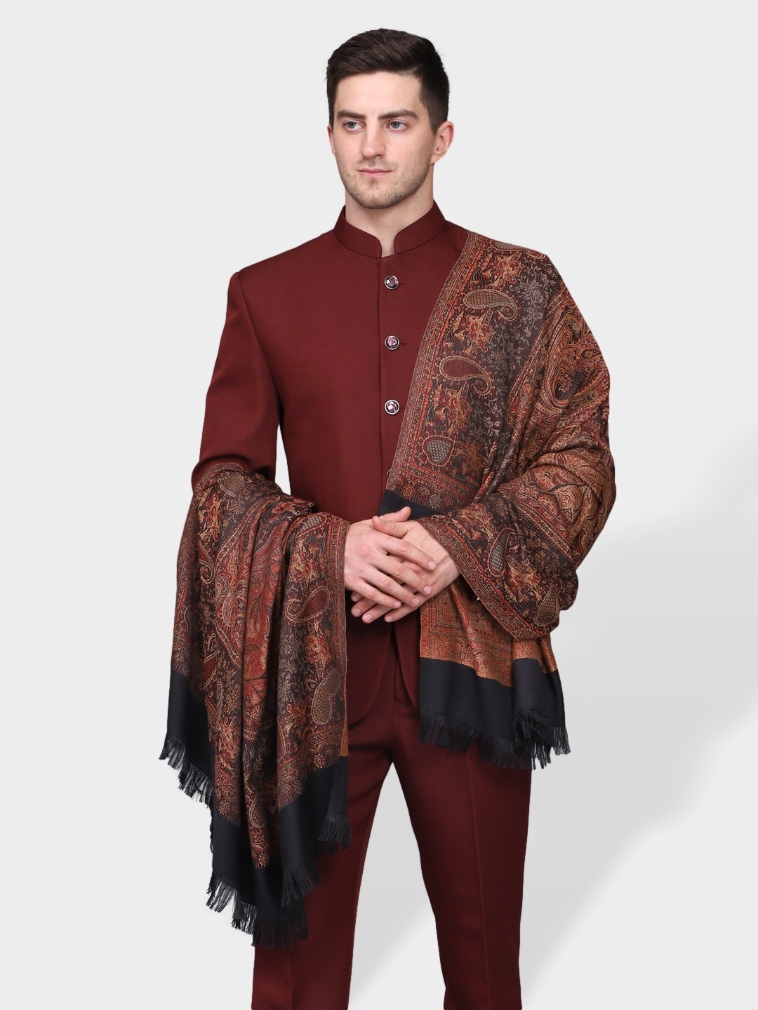 

WEAVERS VILLA Men Black & Brown Woven Design Shawl