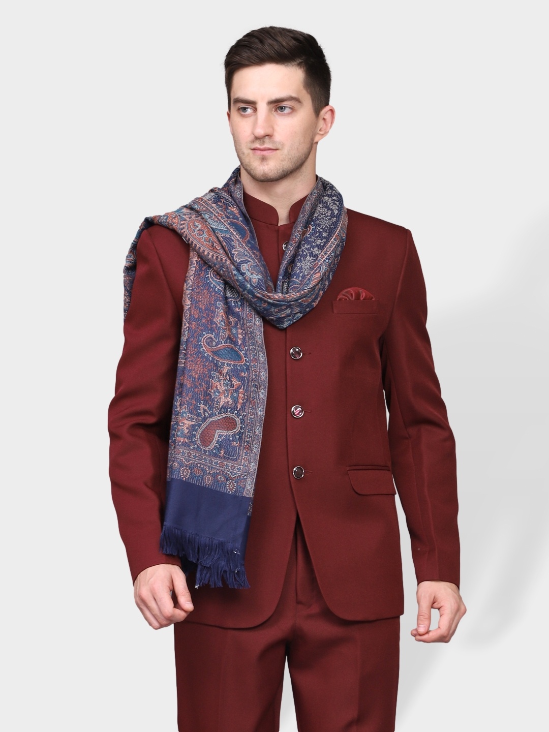 

WEAVERS VILLA Men Navy Blue Printed Shawl