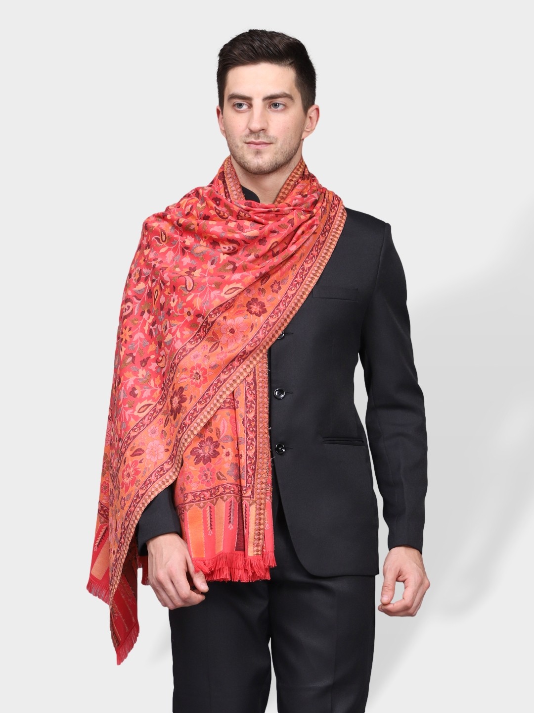 

WEAVERS VILLA Men Rose Colored Floral Printed Shawl