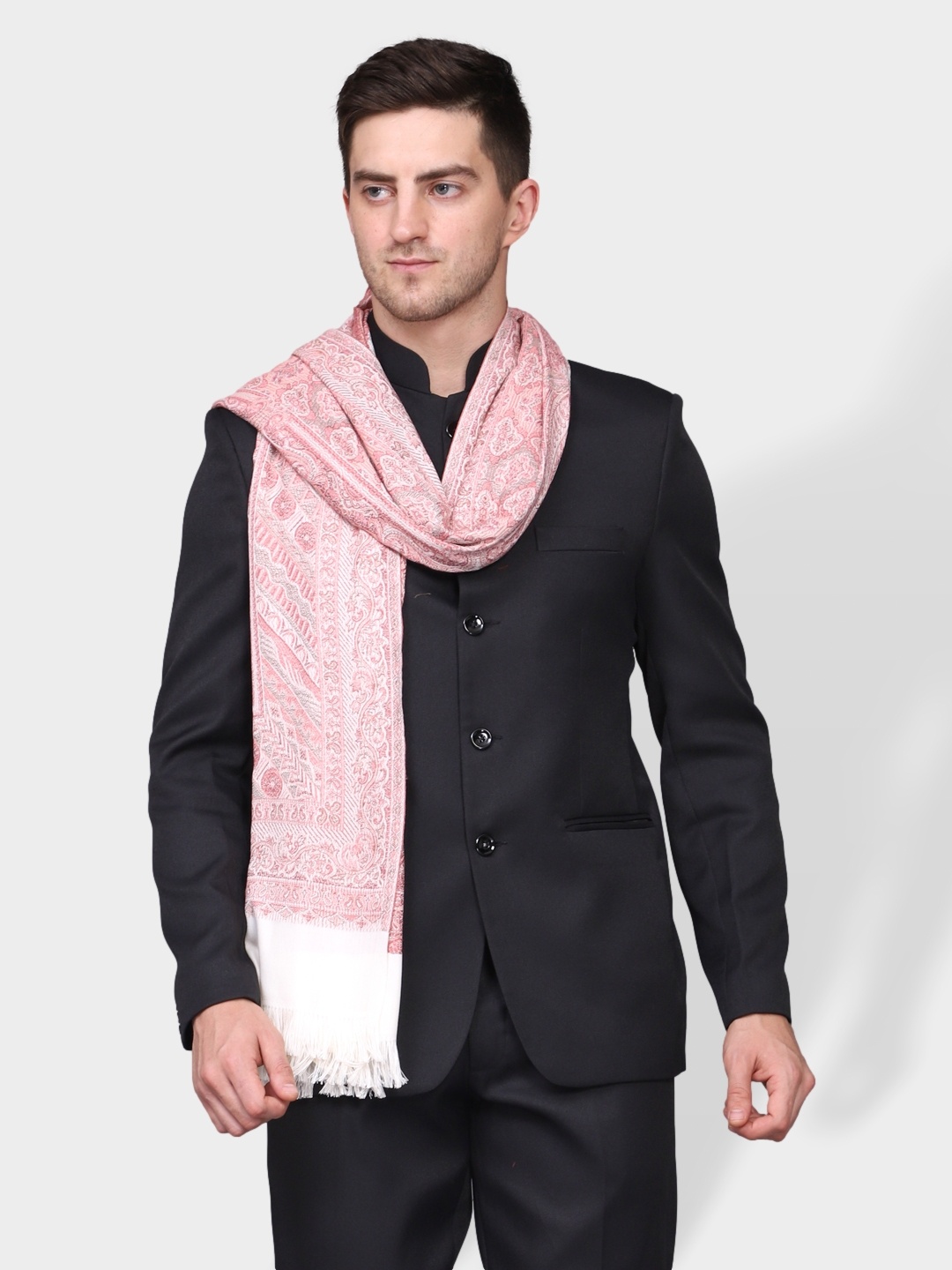 

WEAVERS VILLA Men White & Pink Woven Design Shawl