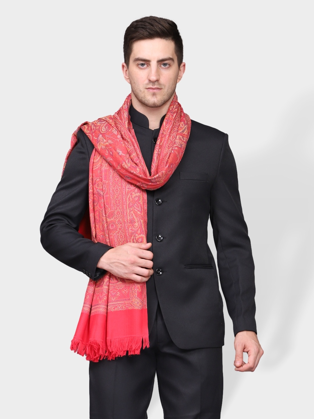 

WEAVERS VILLA Men Rose-Coloured Woven-Design Shawl
