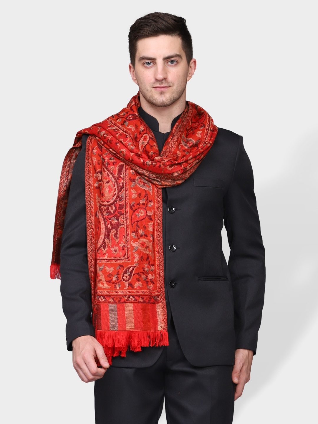 

WEAVERS VILLA Men Maroon Colored Woven Design Knitted Shawl