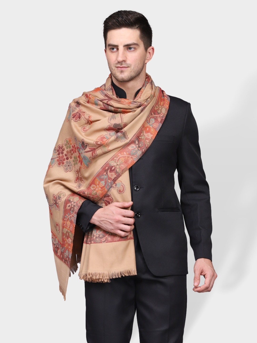 

WEAVERS VILLA Men Beige Woven Design Shawl