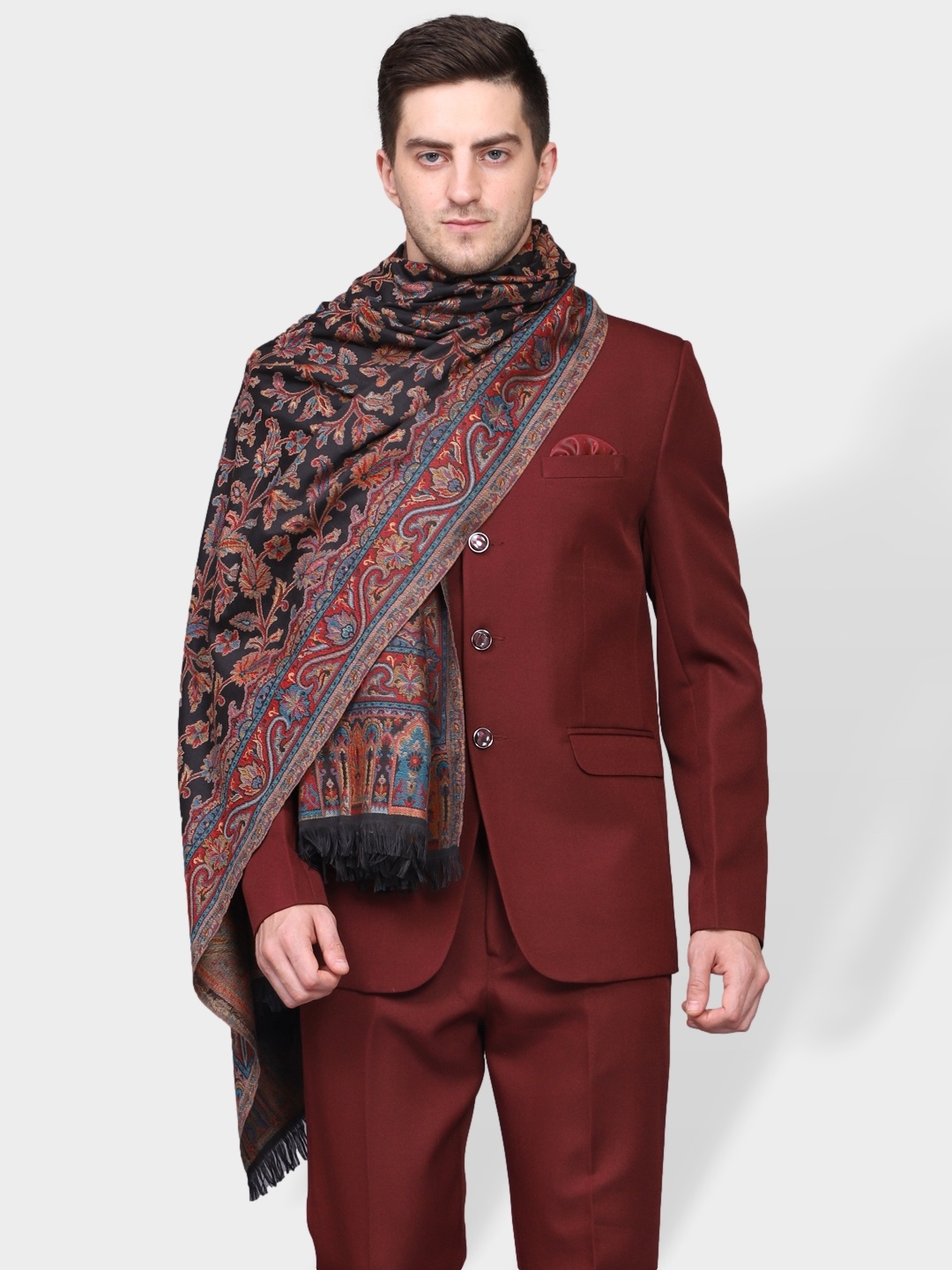 

WEAVERS VILLA Men Black & Red Woven Design Shawl