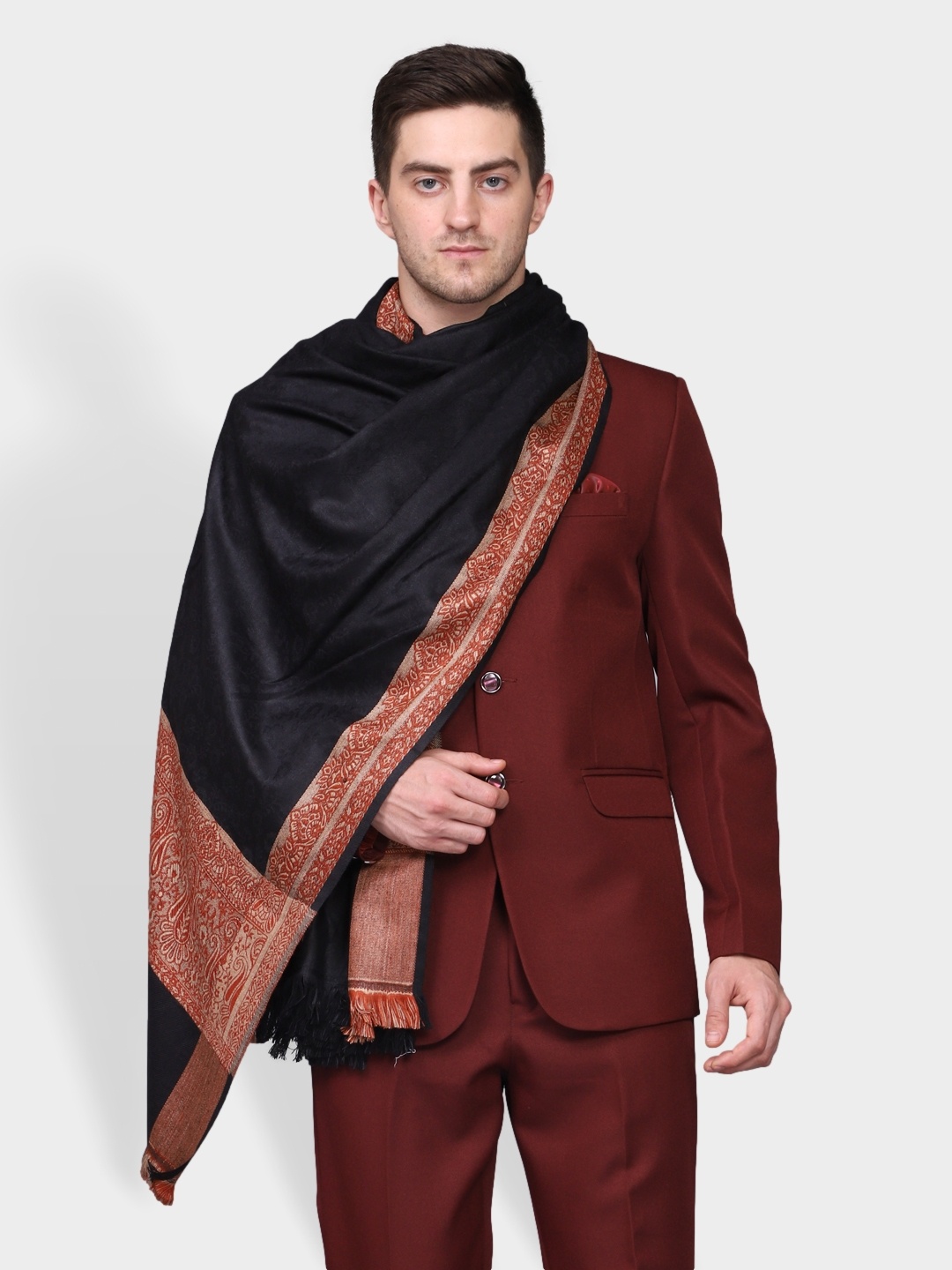 

WEAVERS VILLA Men Black Woven Design Shawl