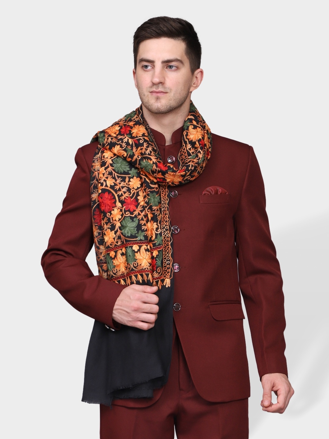 

WEAVERS VILLA Men Black Embroidered Floral Shawl