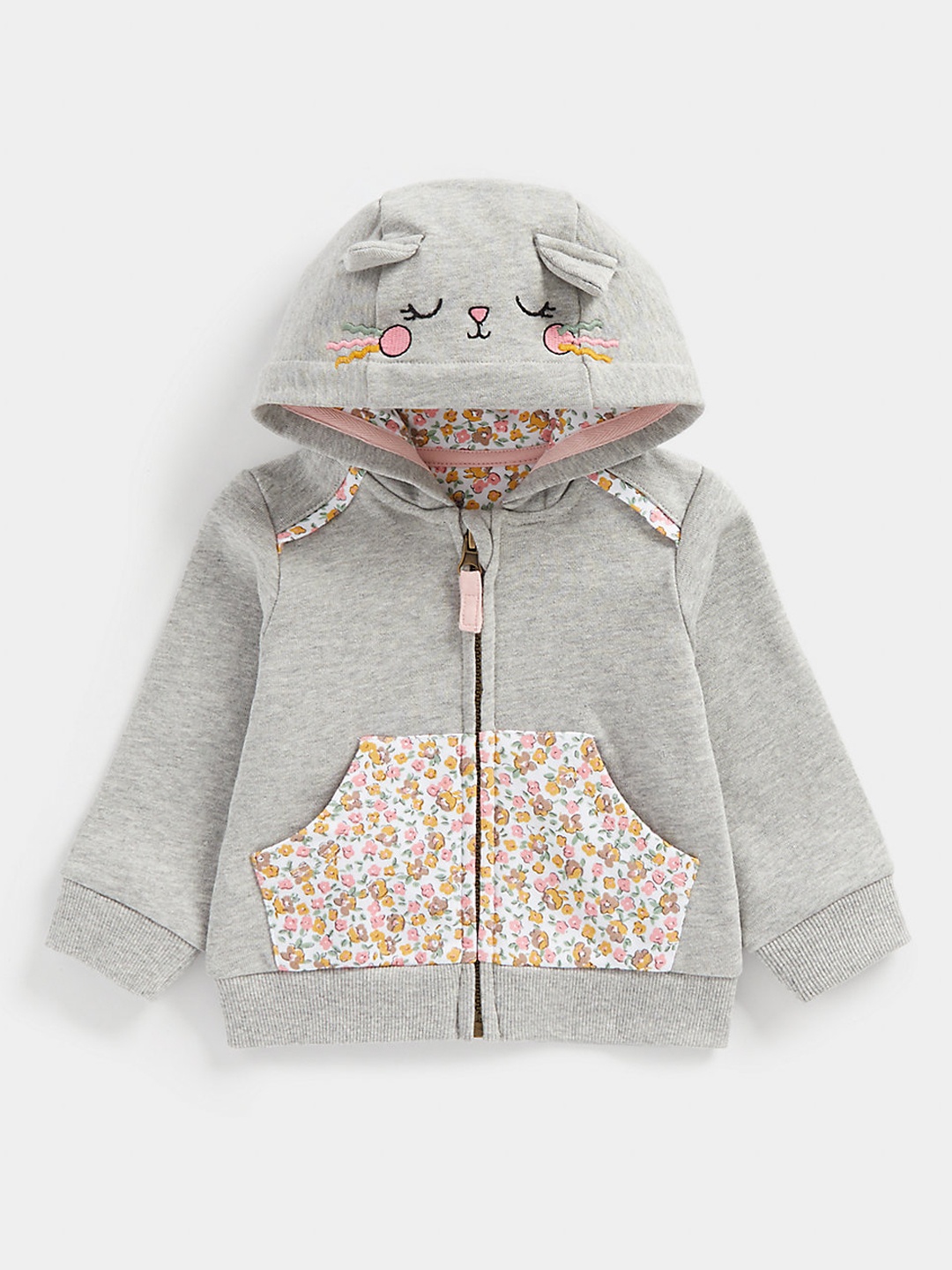 

mothercare Girls Hooded Pure Cotton Sweatshirt with Printed Detail, Grey