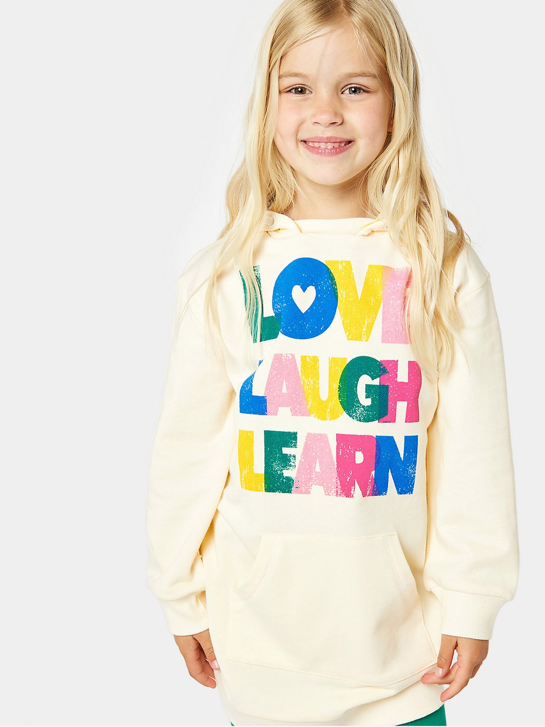 

mothercare Girls Printed Pure Cotton Hooded Jumper Dress, Cream
